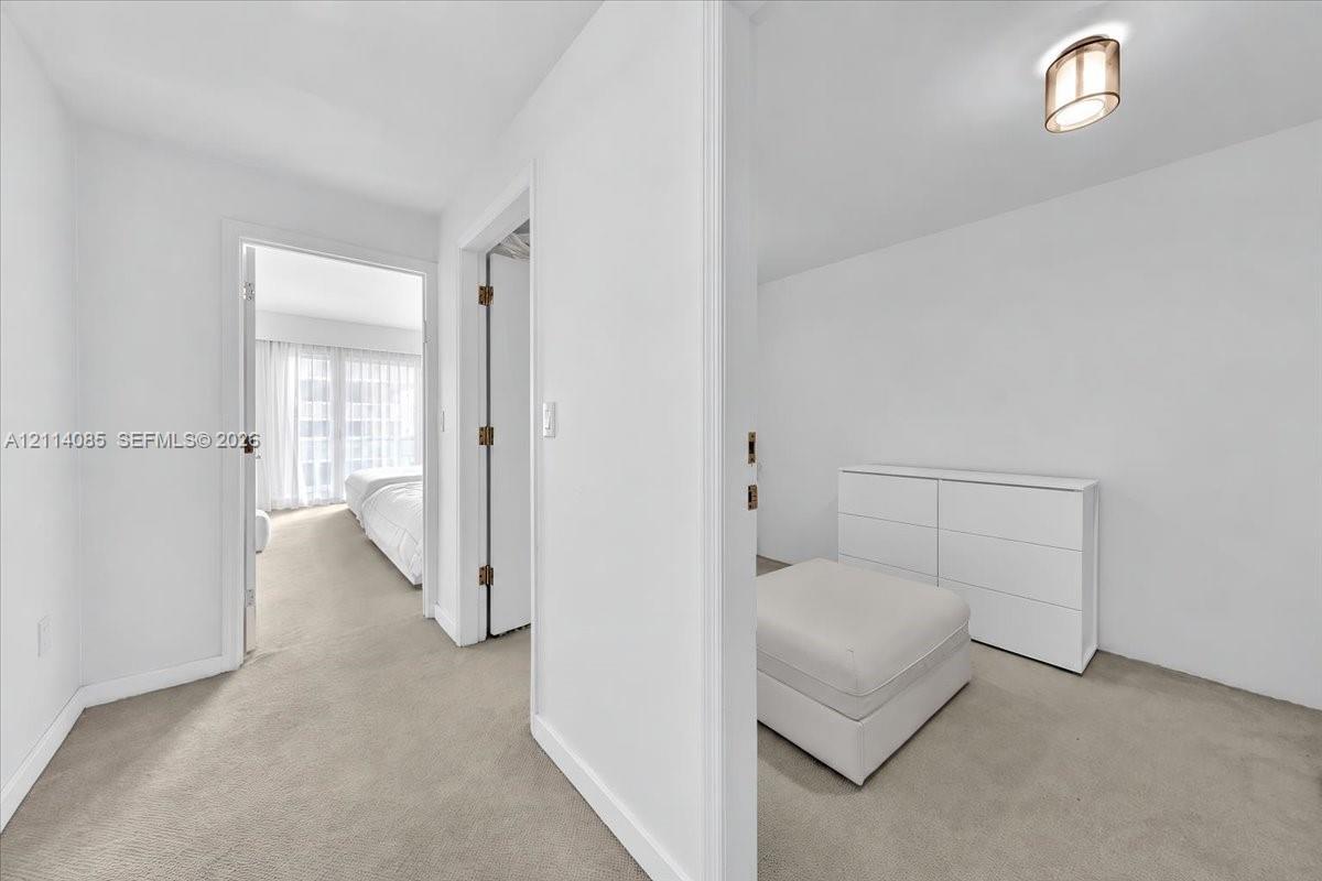 Neutral-toned carpeting, ceiling-mounted dome lighting, and solid-core interior doors
