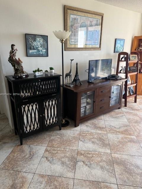 Large-format neutral stone tile flooring