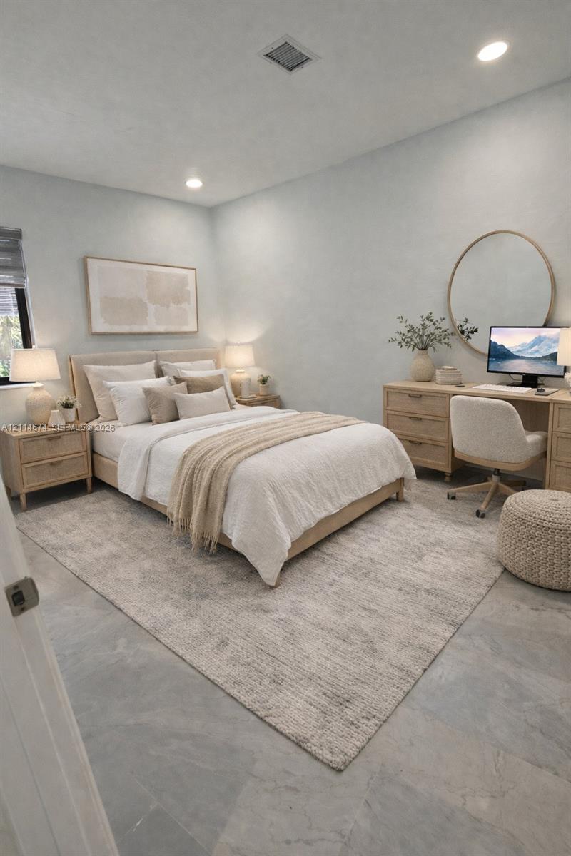 Neutral-toned interior featuring polished stone flooring and recessed LED lighting Neutral-toned interior featuring polished stone flooring and recessed LED lighting