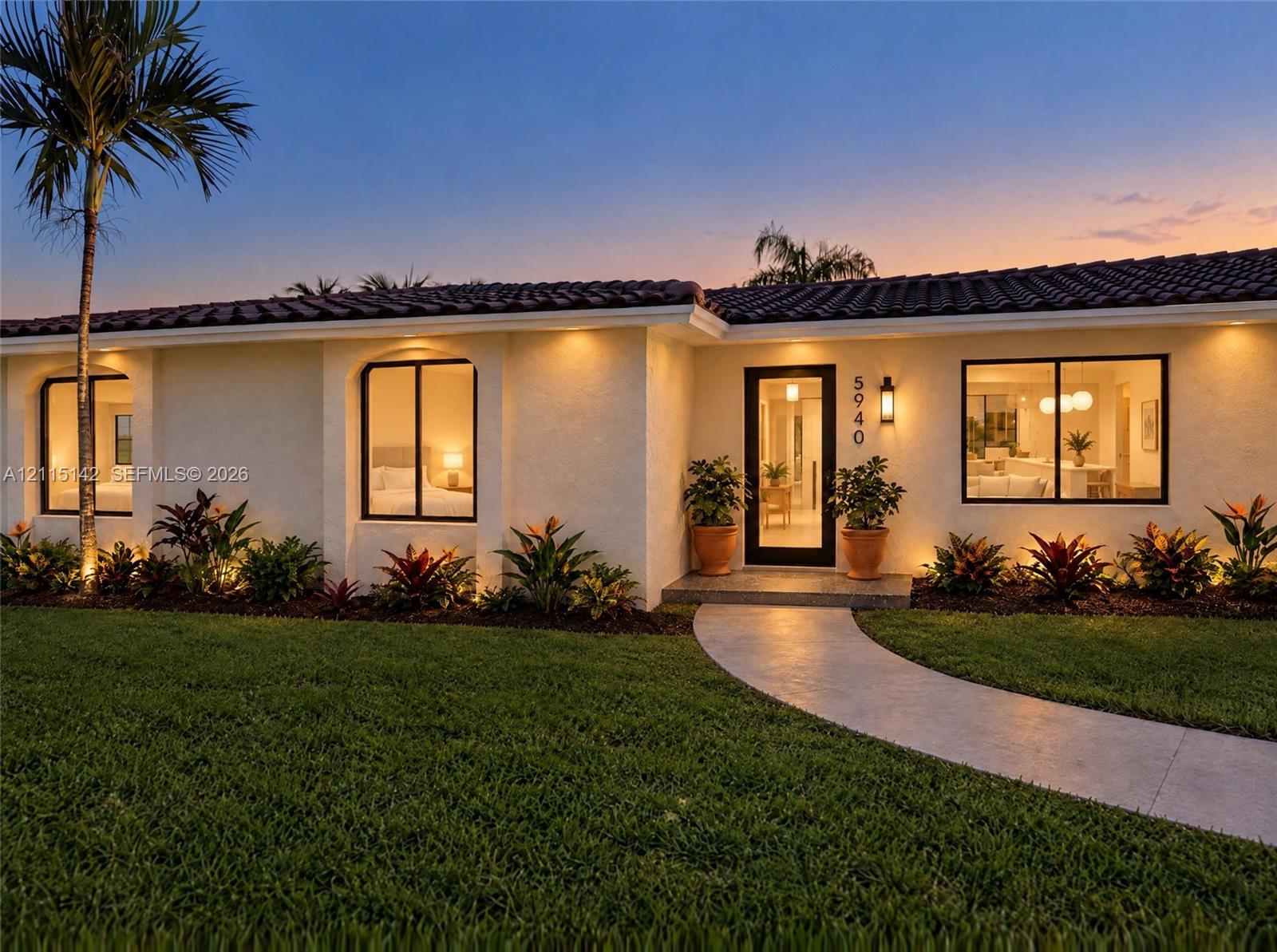 VIRTUAL RENDERING, NOT AN ACTUAL PHOTO. HOME IS UNDER CONSTRUCTION. Front exterior at dusk shown as proposed per permitted plans; final construction, finishes, landscaping and furnishings may differ. Buyer to verify with developer.