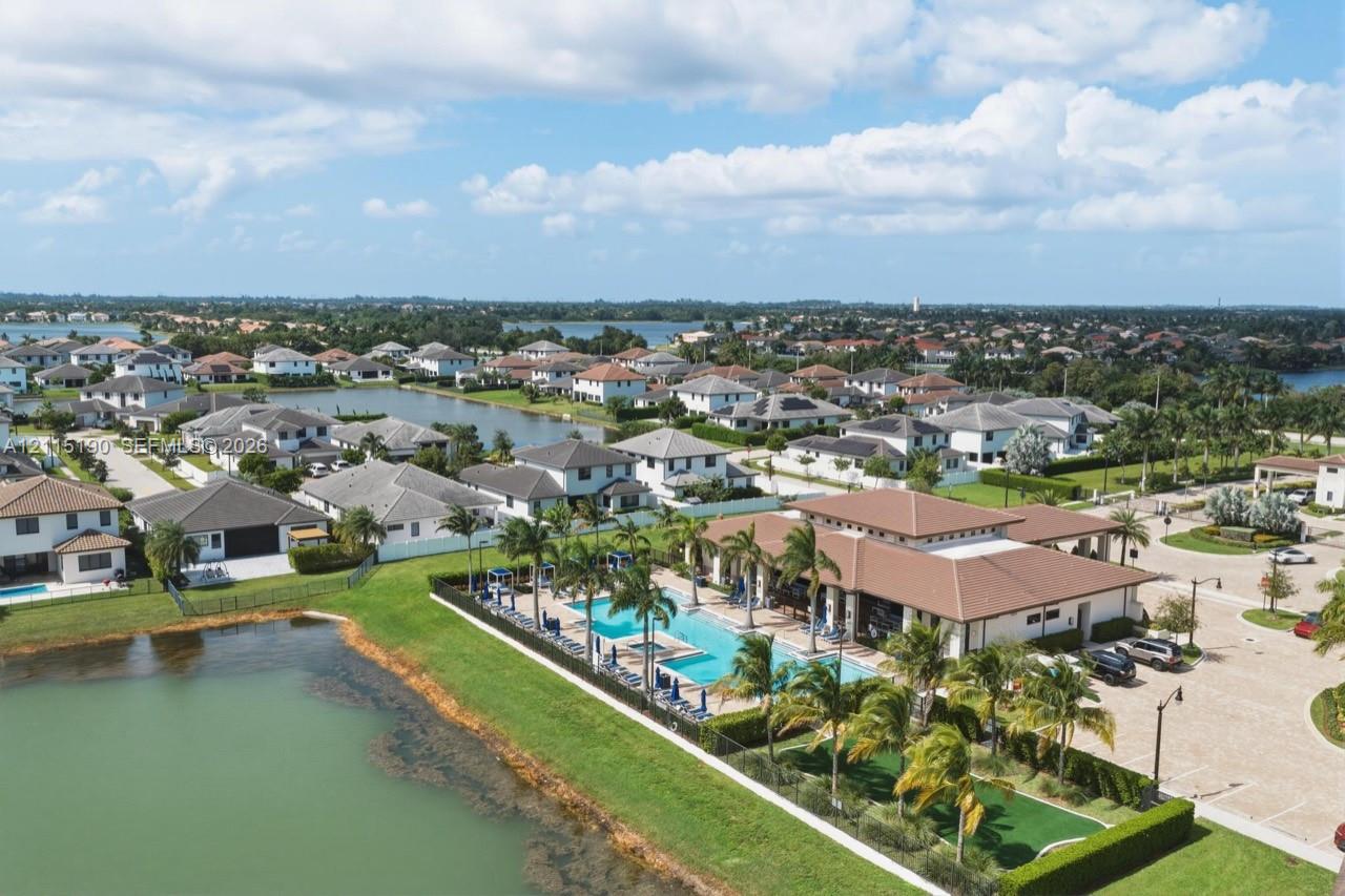 Aerial view of the community pool and clubhouse.