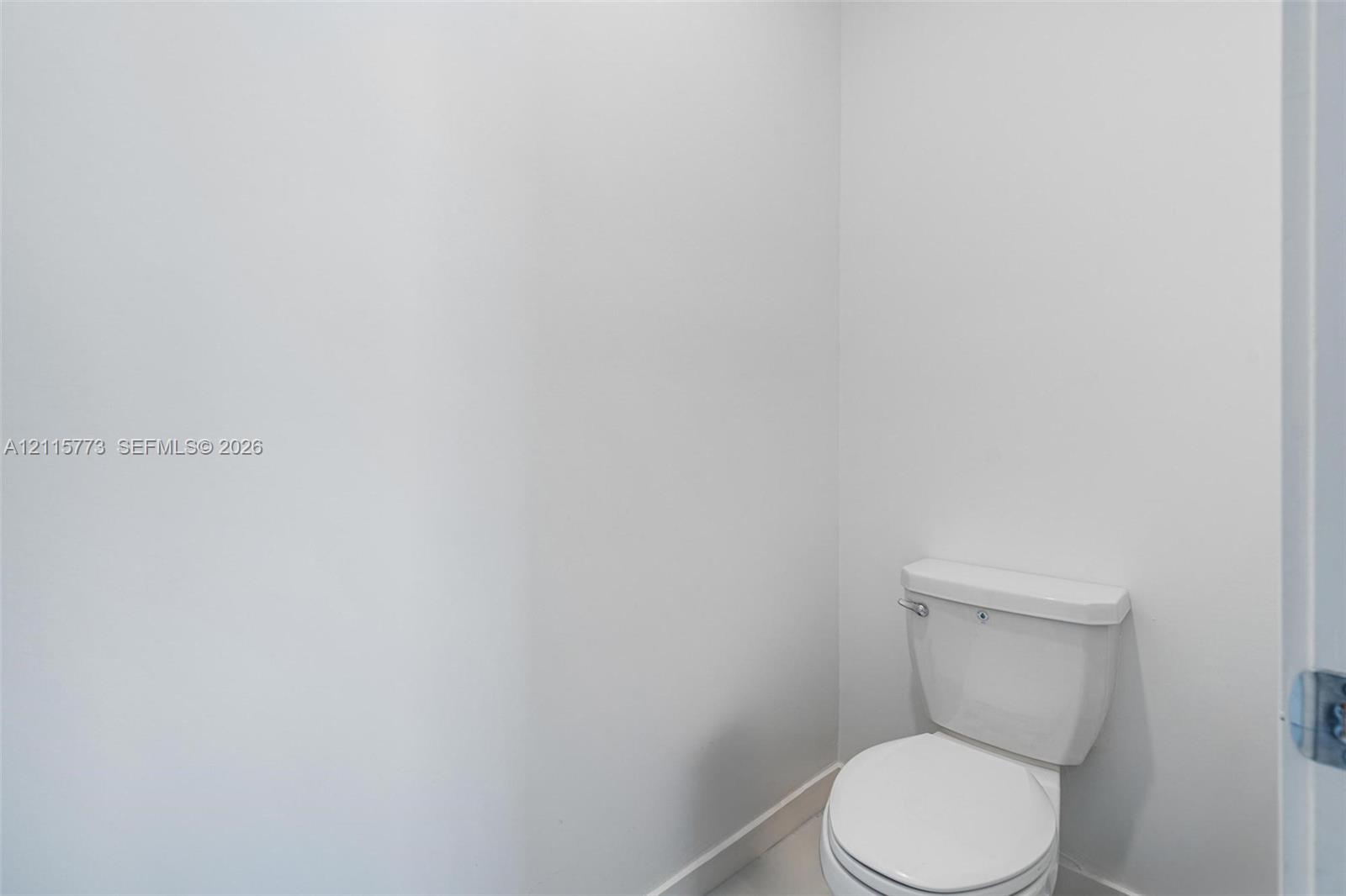 White-finished wall space and standard porcelain toilet fixture