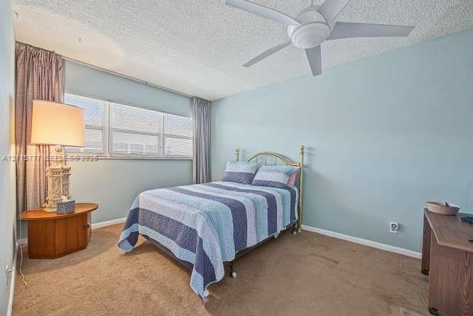 Room featuring wall-to-wall carpeting, a multi-pane window, and a ceiling fan