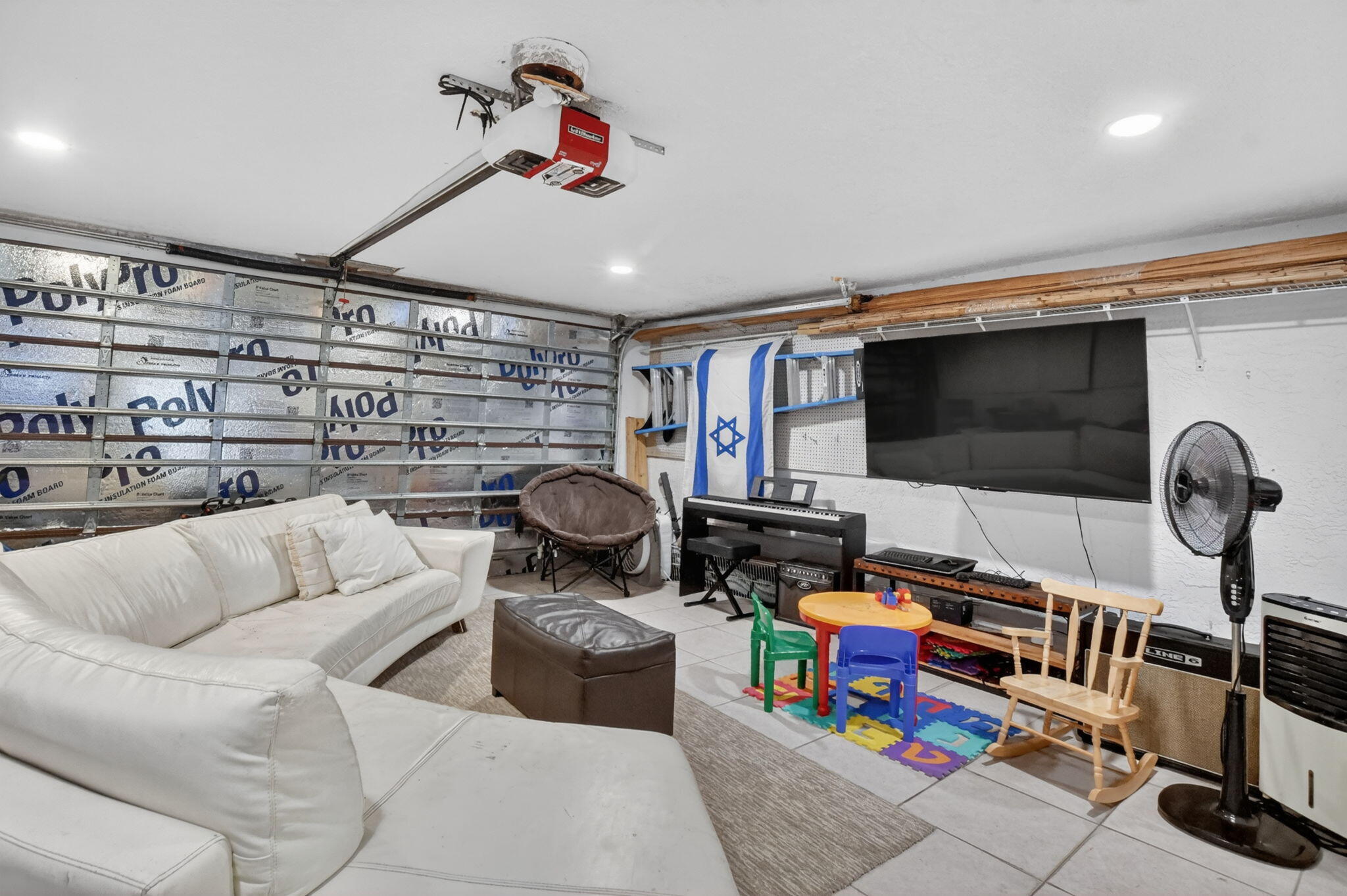 functional garage, used as play area