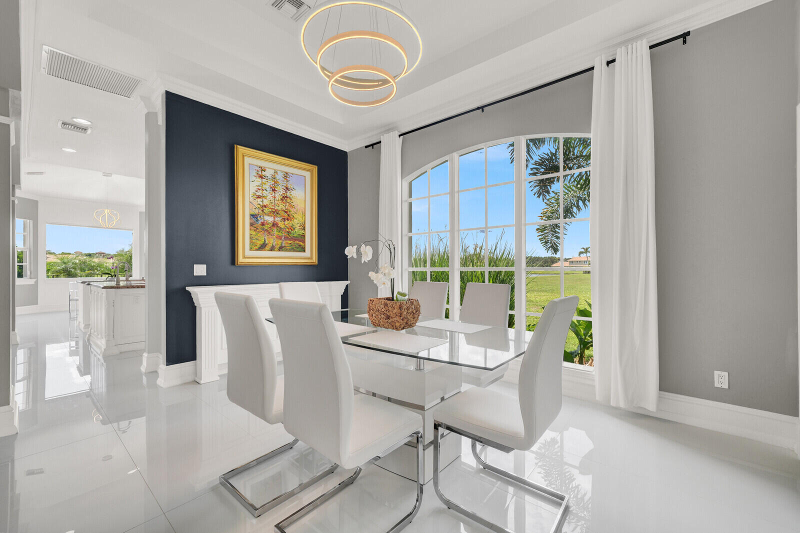 Expansive arched window with grid detailing