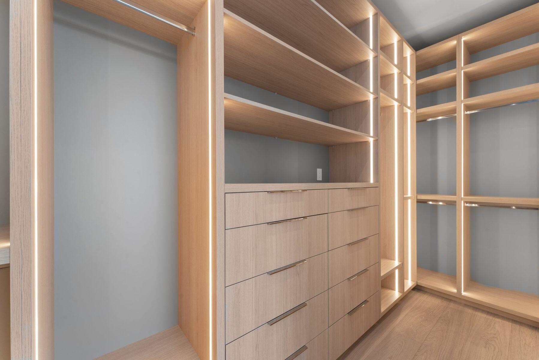 Custom LED-Lit Built-In Closets