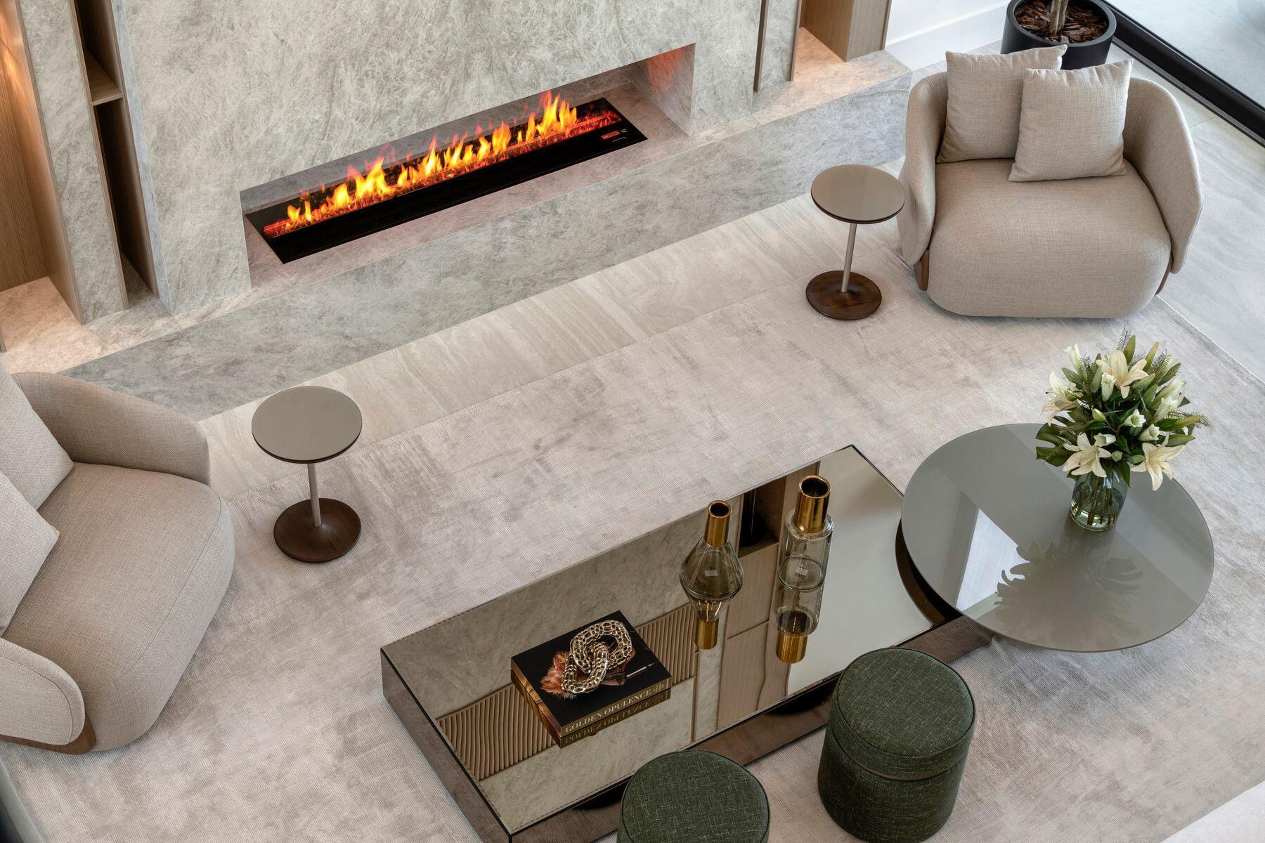Sleek Fireplace & Natural Materials