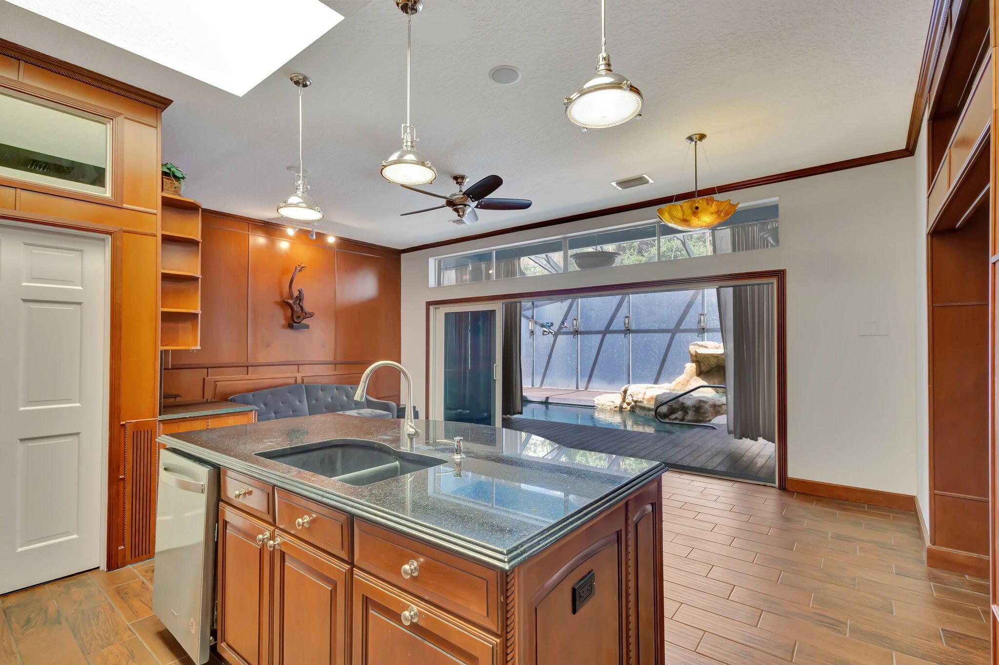 kitchen opens to pool