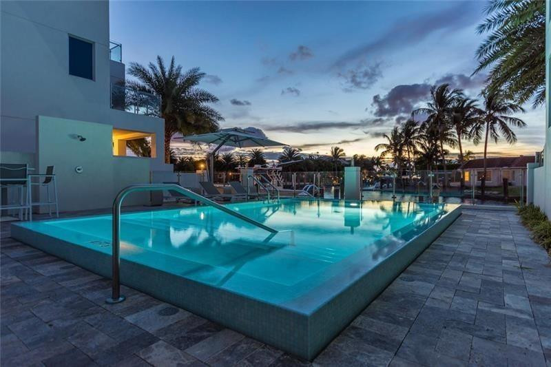 Common area pool at dusk
