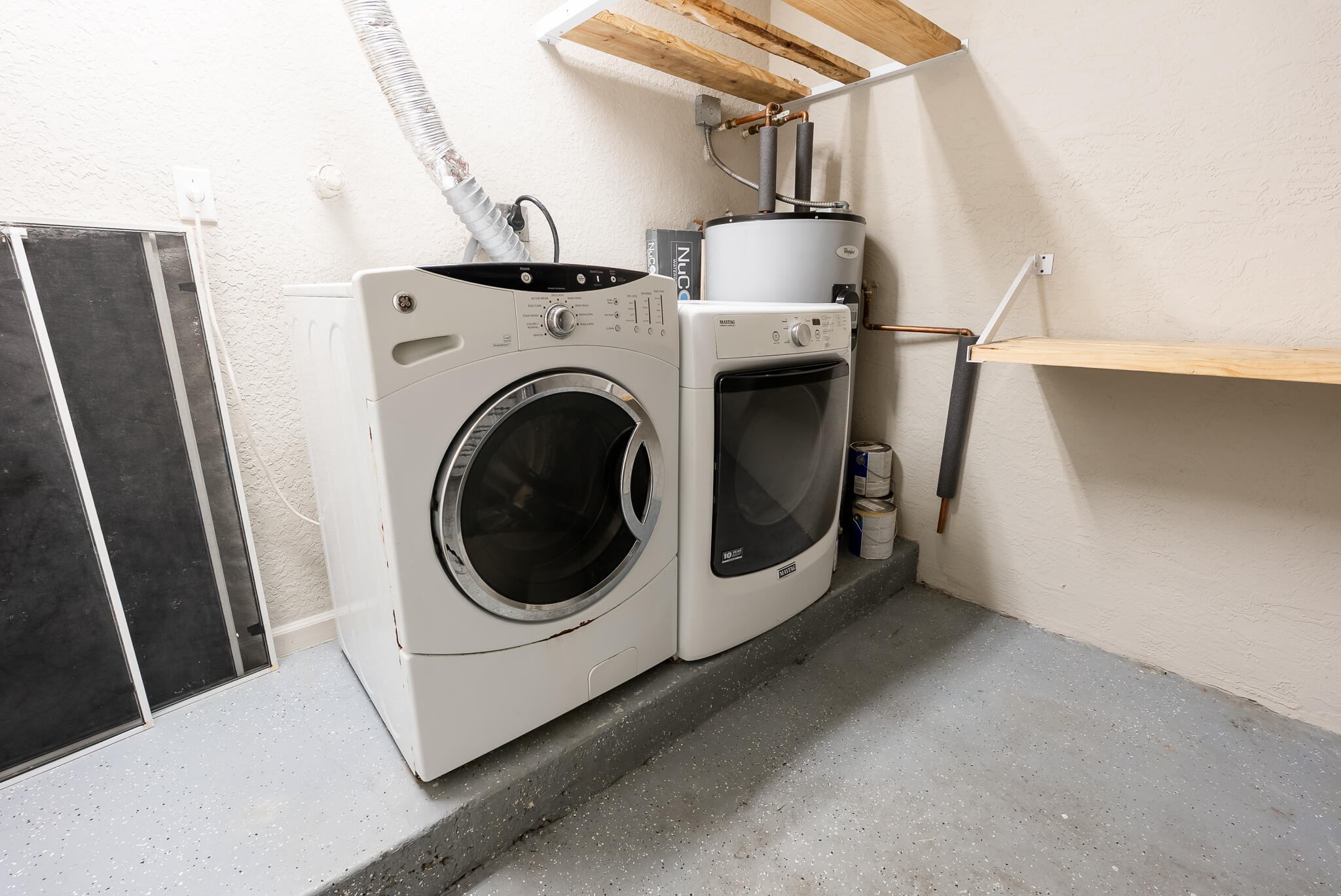 WASHER & DRYER IN GARAGE,WITH SHELVING WASHER & DRYER IN GARAGE,WITH SHELVING