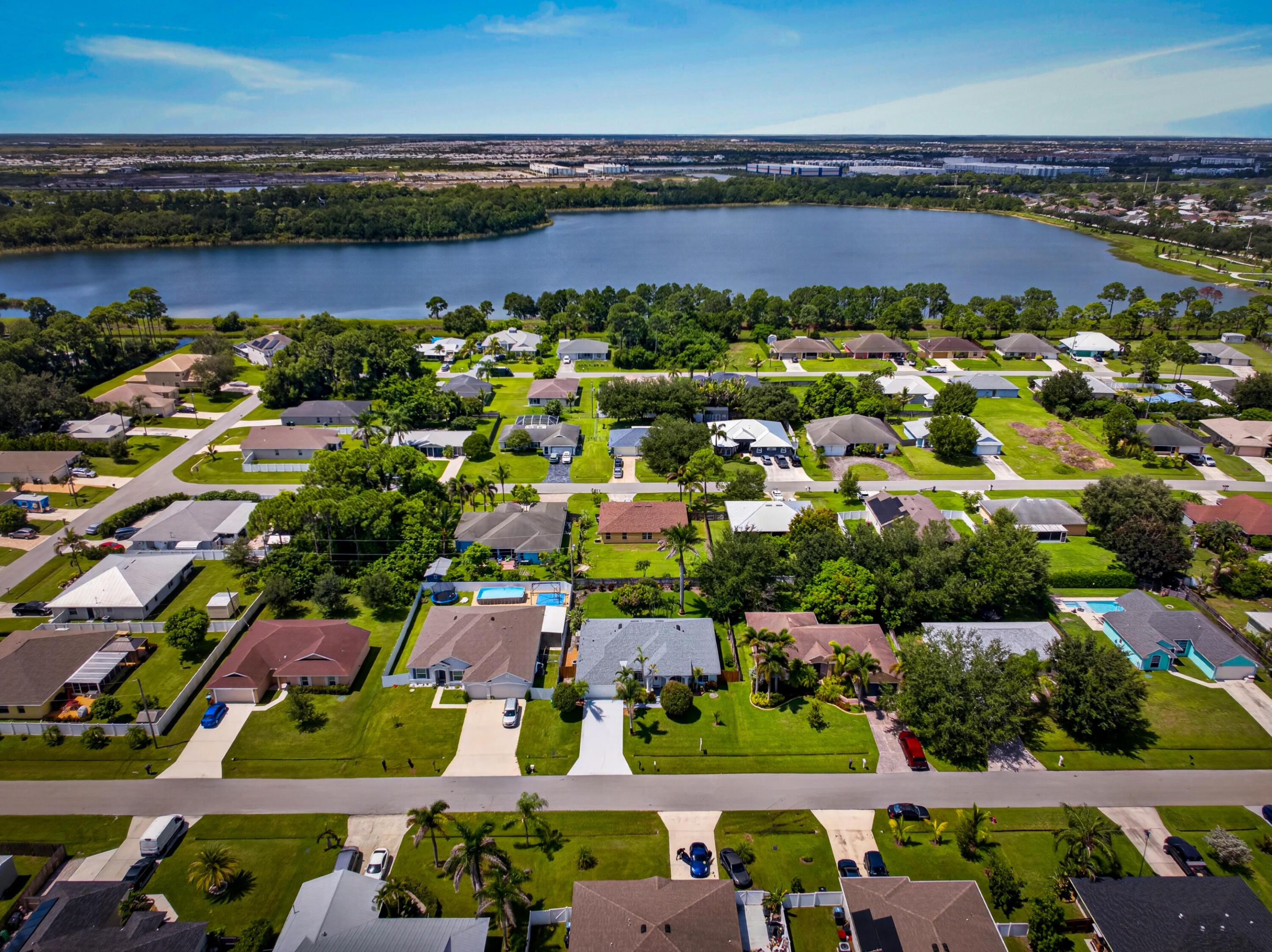 Residential community with extensive water frontage and mature landscaping
