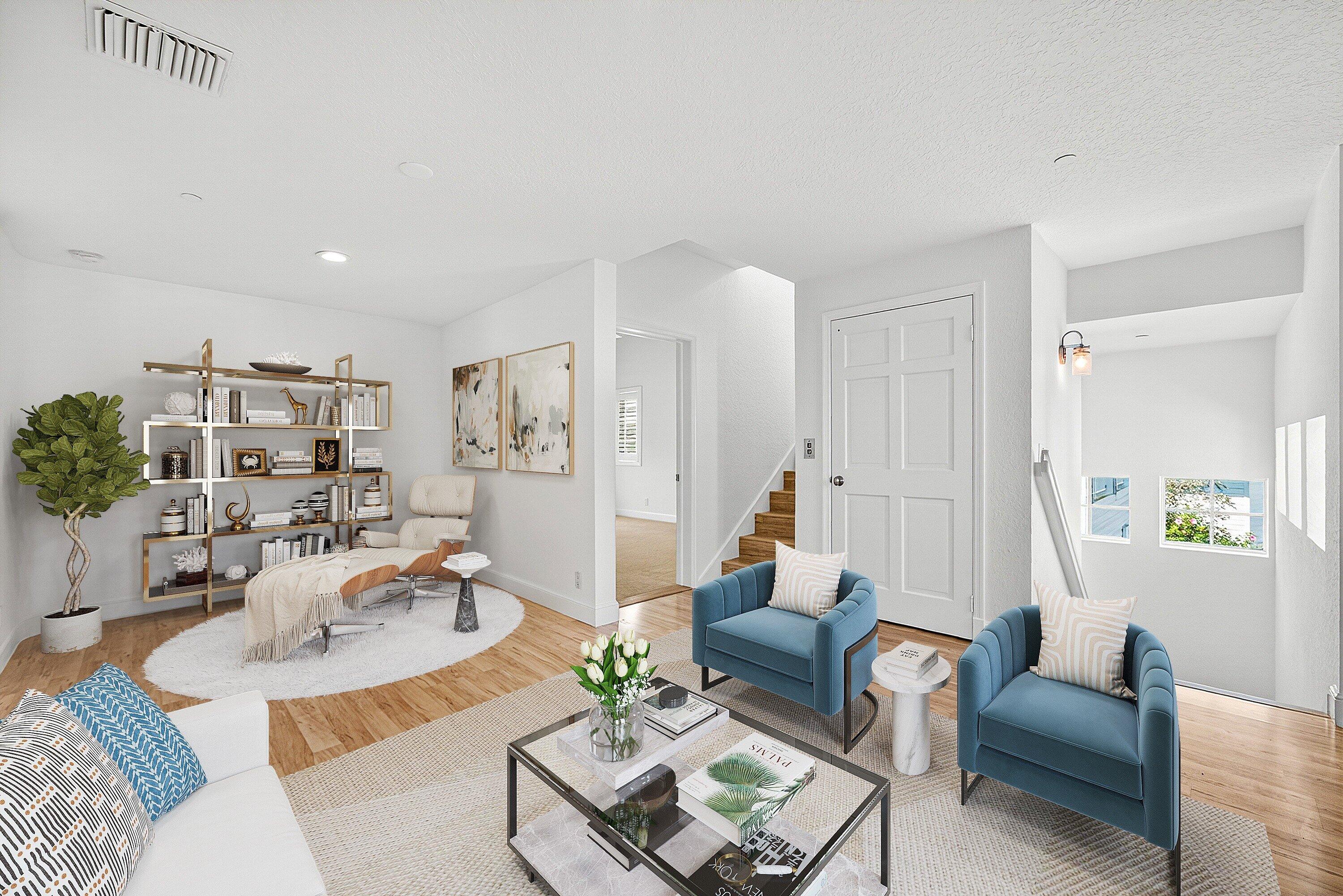 Virtually staged 2nd floor living area