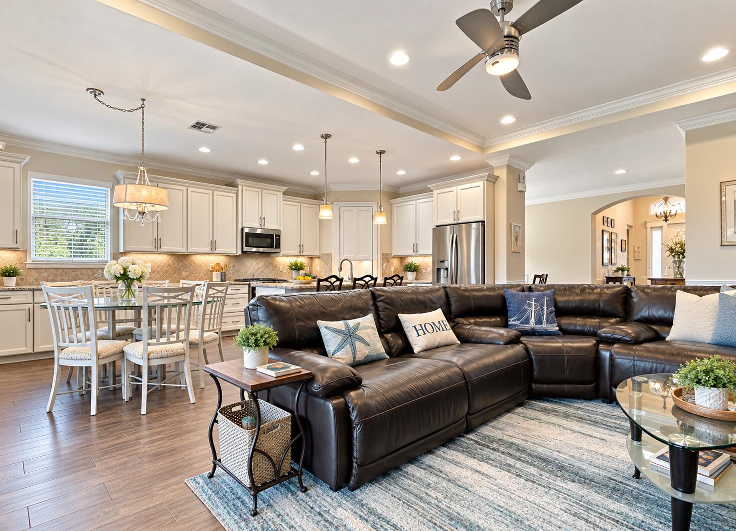 Coastal Farmhouse Living and Kitchen