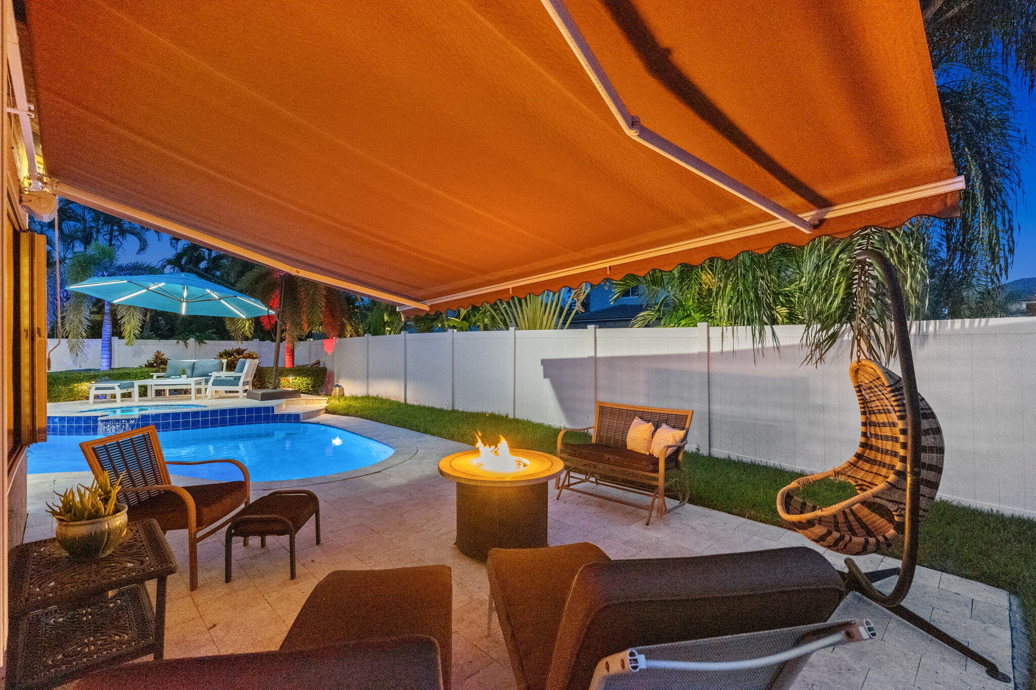 Gather around to roast marshmellows by the fire, under the retractable awning