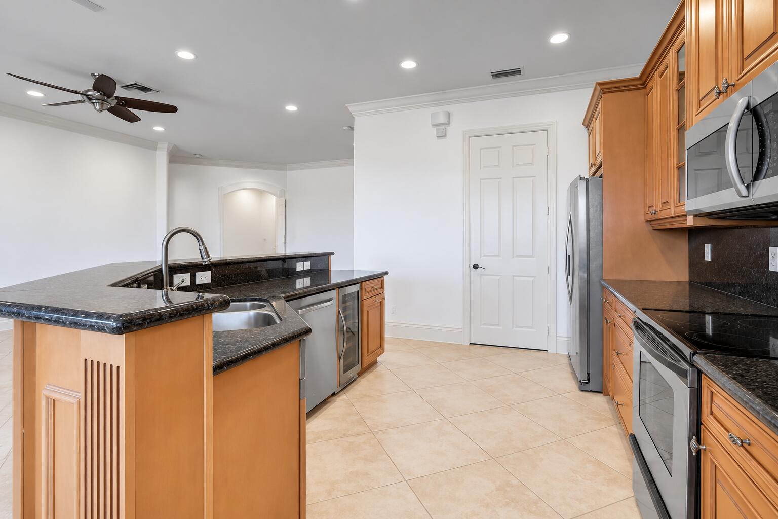 Spacious Honey-Wood Kitchen Interior