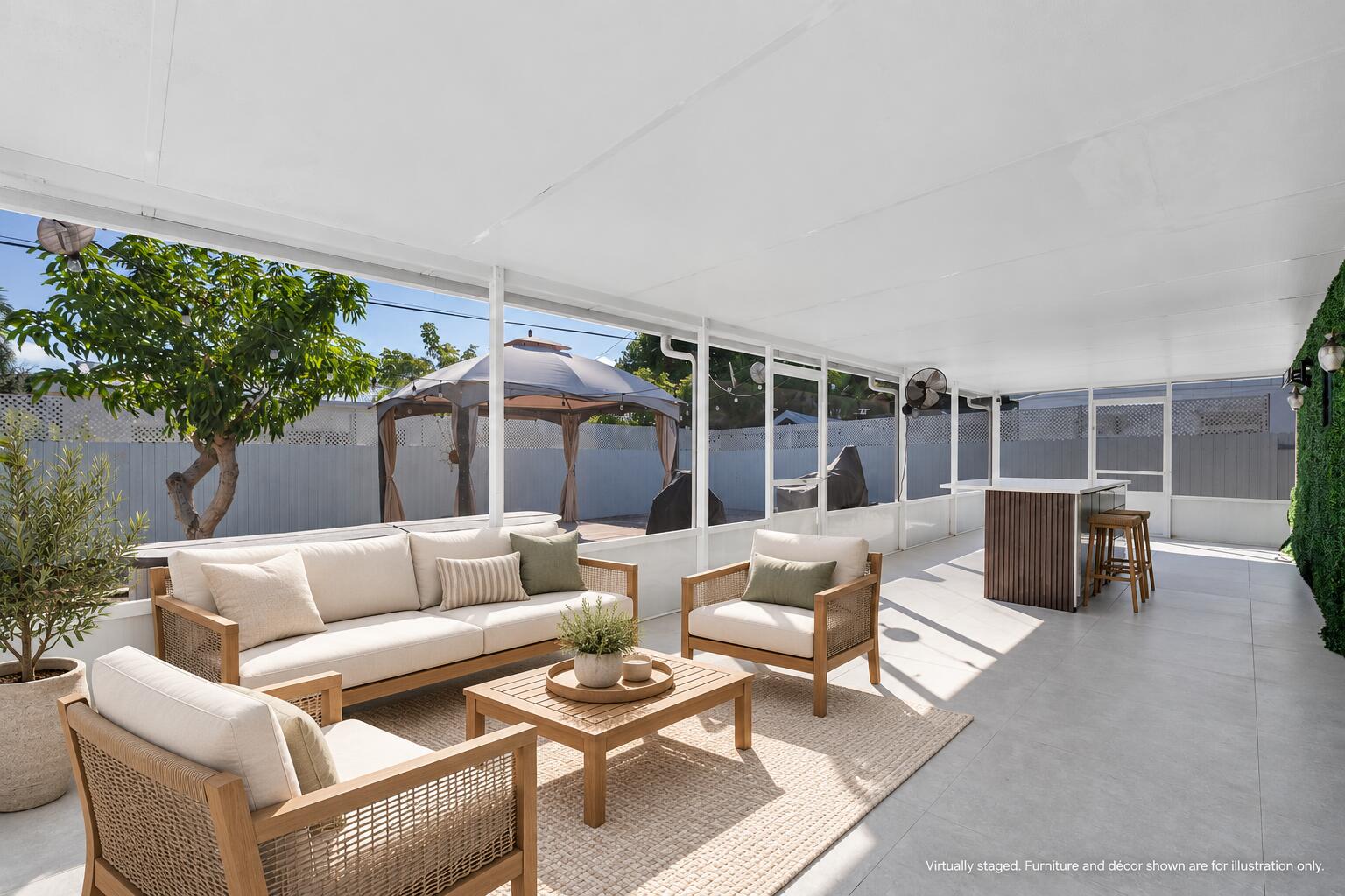 staged screened patio lounge