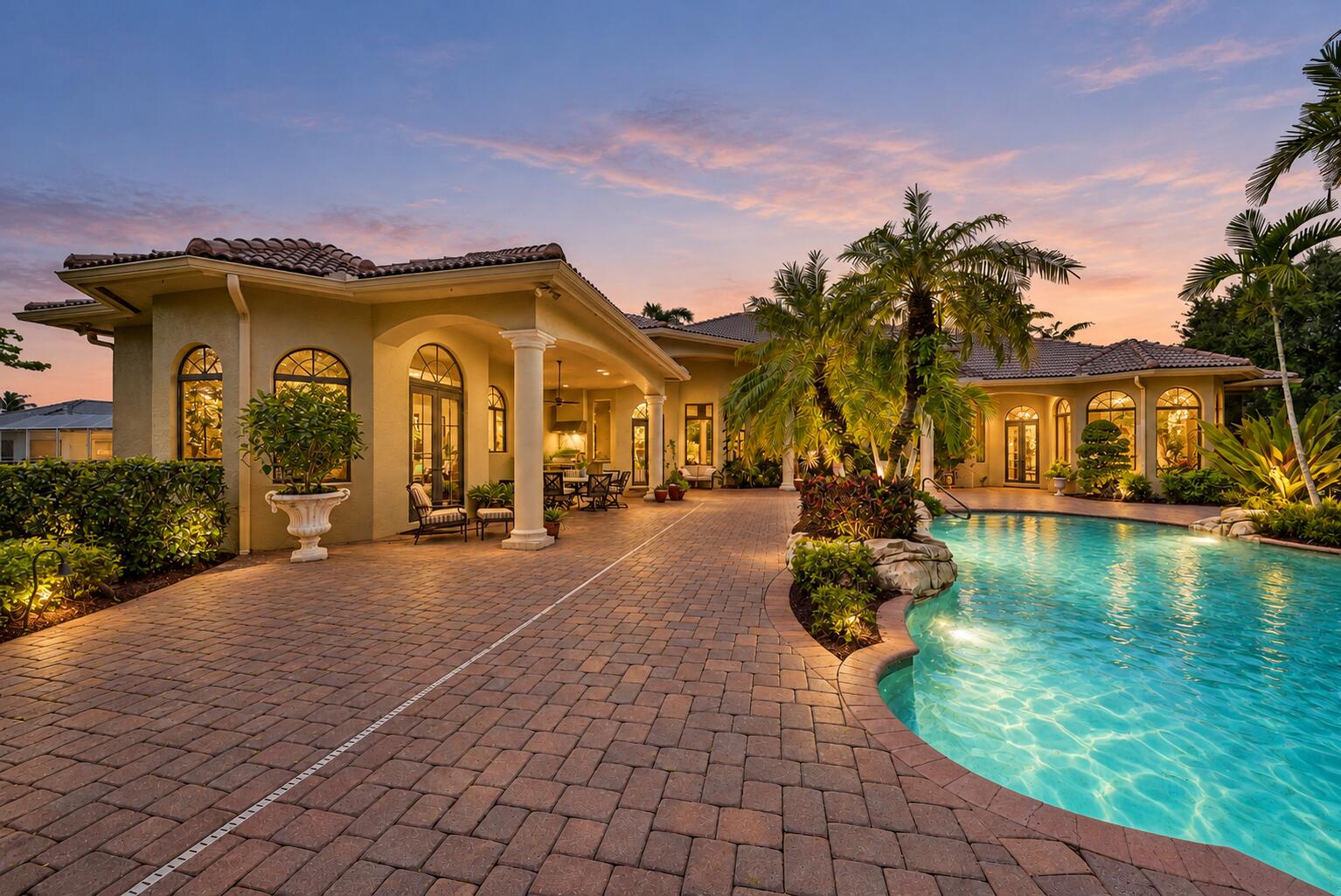 Pool with Warm Landscape Lighting Pool with Warm Landscape Lighting