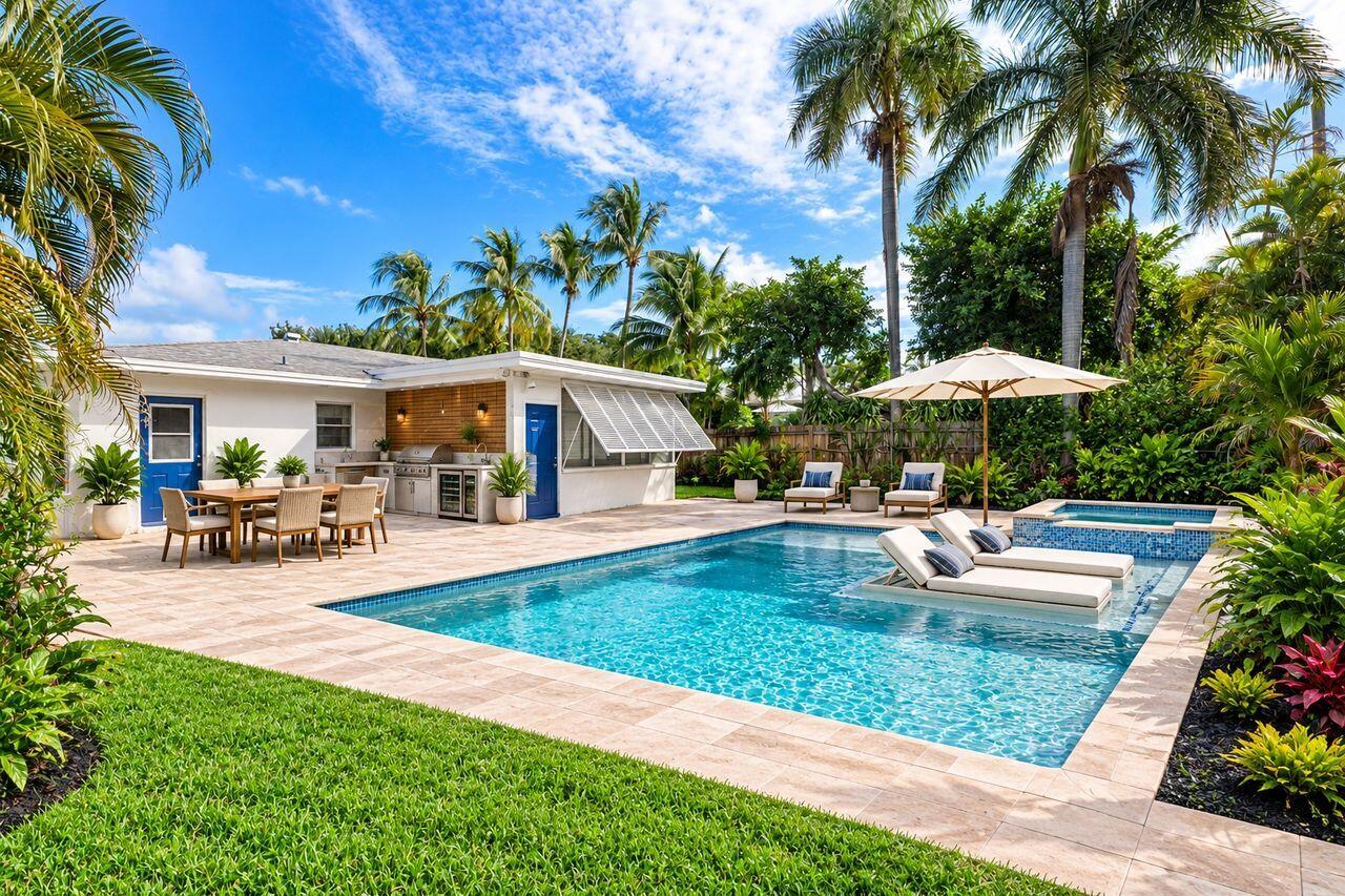 This virtually staged picture shows room for a pool and extended patio area.