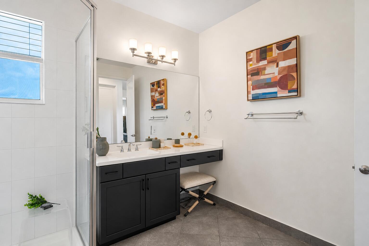 Modern Gray-Tiled Bathroom Vanity