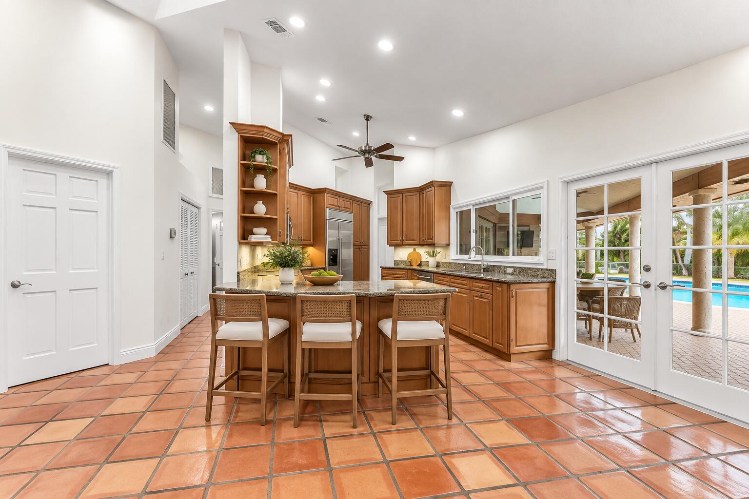 Open Kitchen with French Doors to Pool