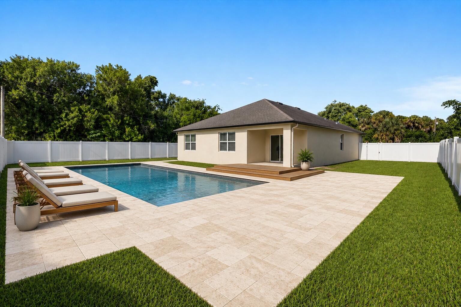 No Pool presently. Image shows what could be done by next owner.