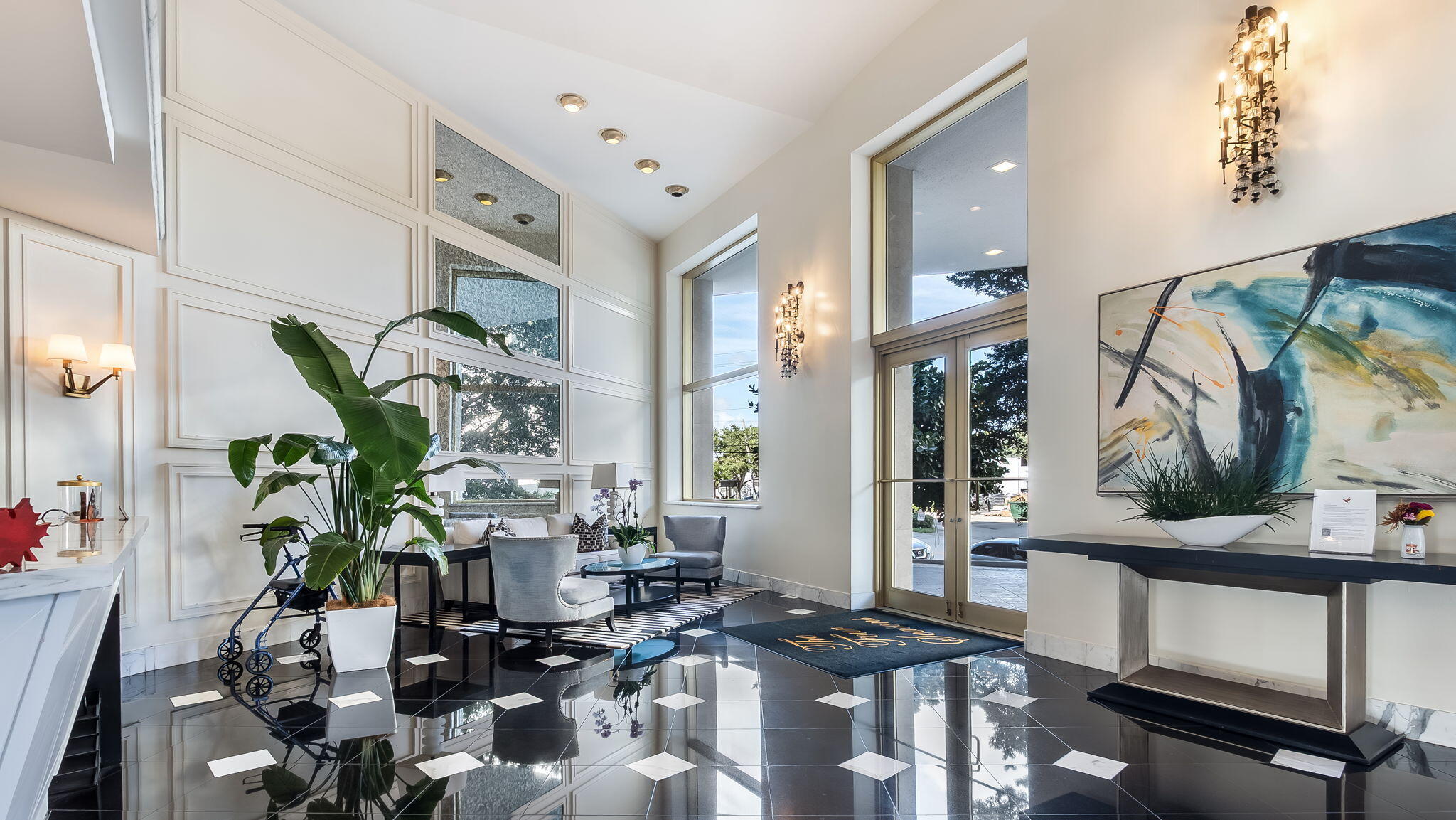 updated marble art deco lobby