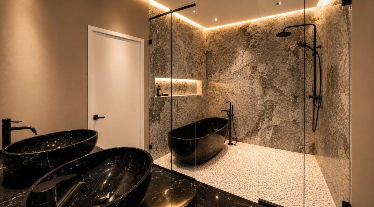 Gaudi Villas spa inspired primary bathroom