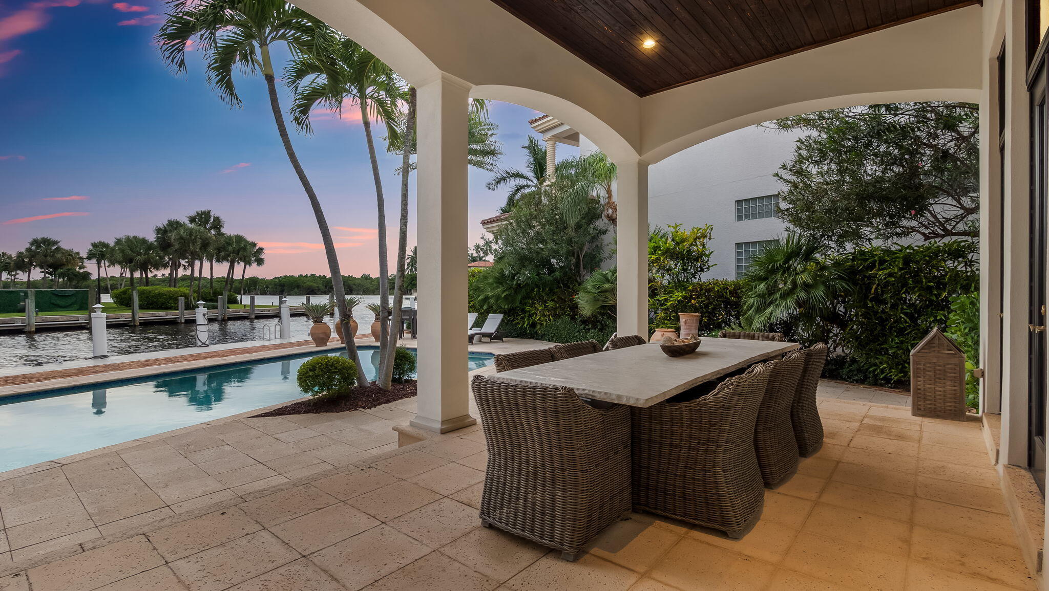 Outdoor Dining Area at Dusk
