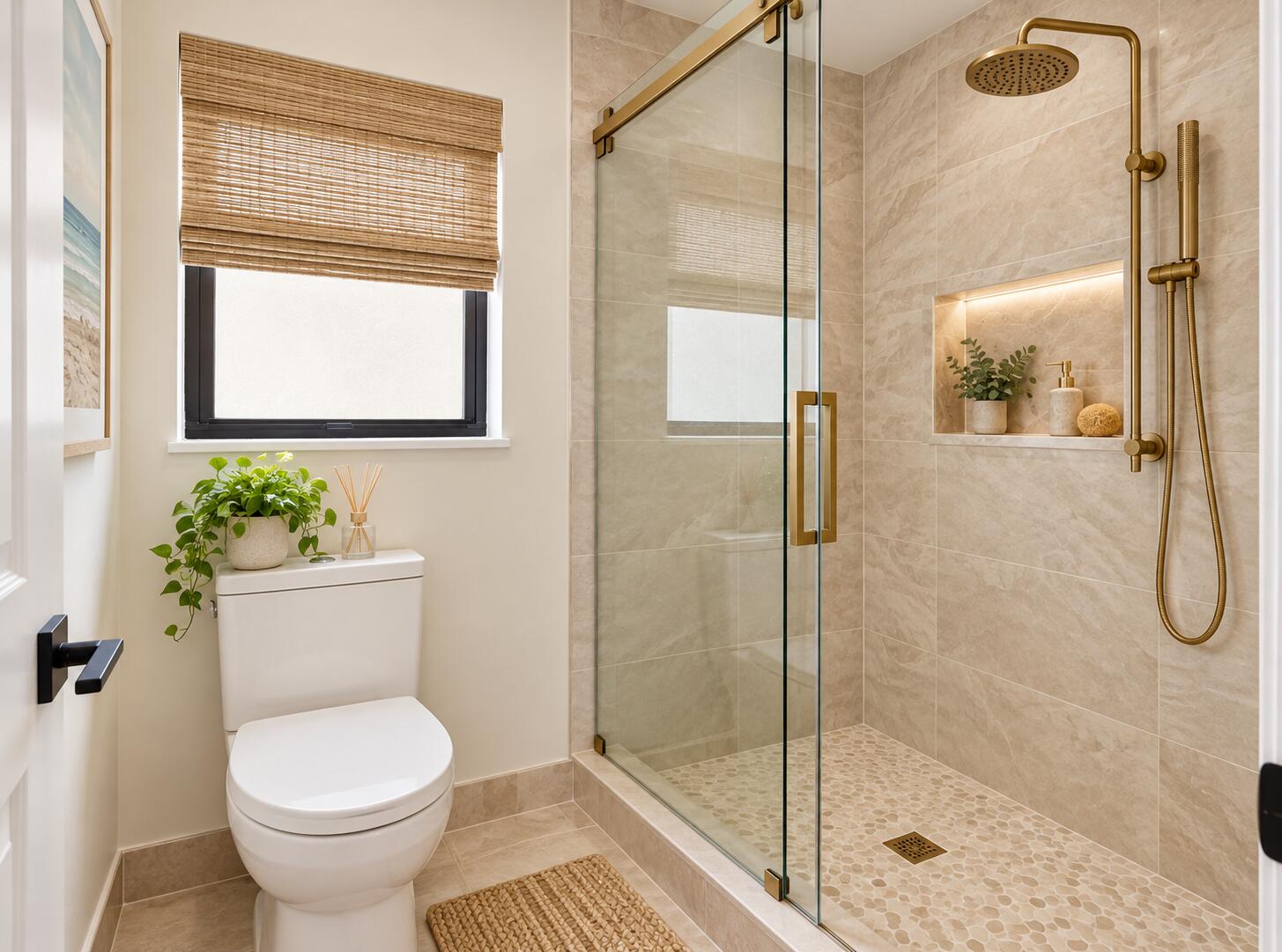 Easy update for primary bathroom. AI rendered