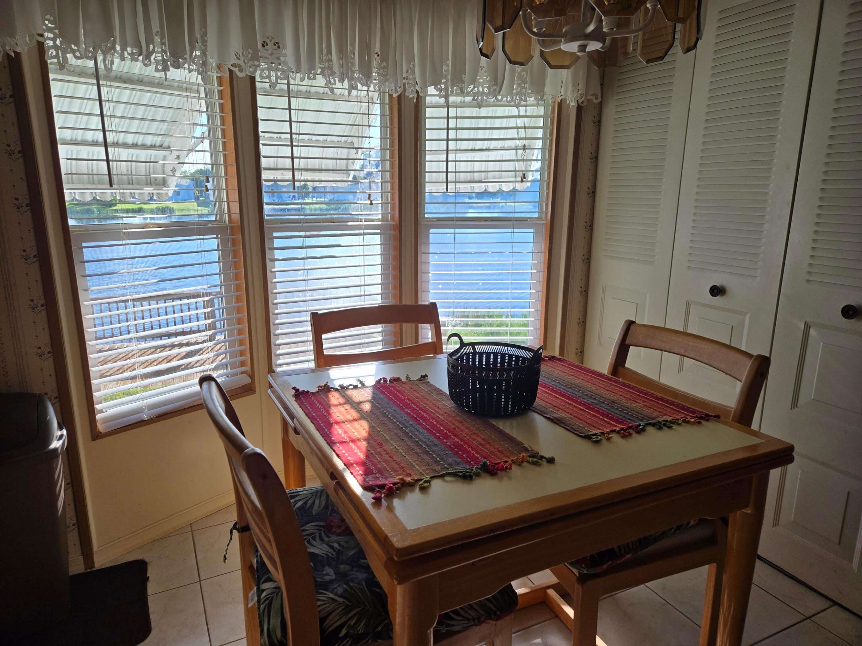 dining area with view of water