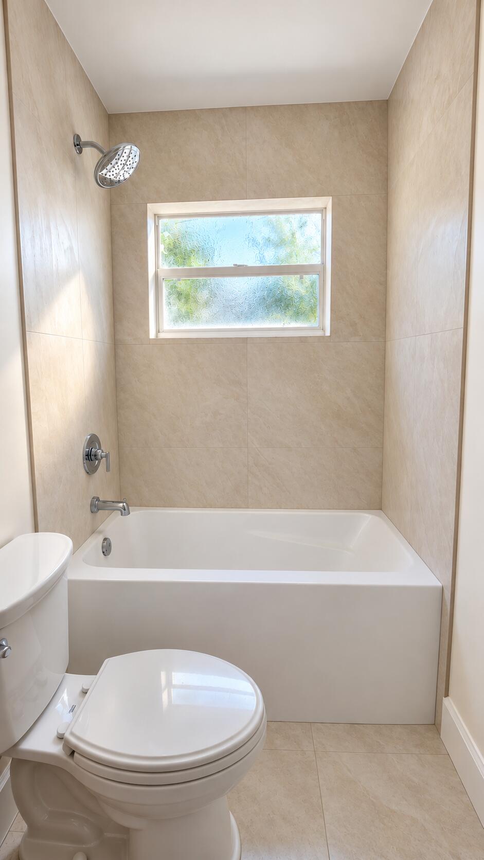 Bright Minimalist Marble-Tiled Bathroom