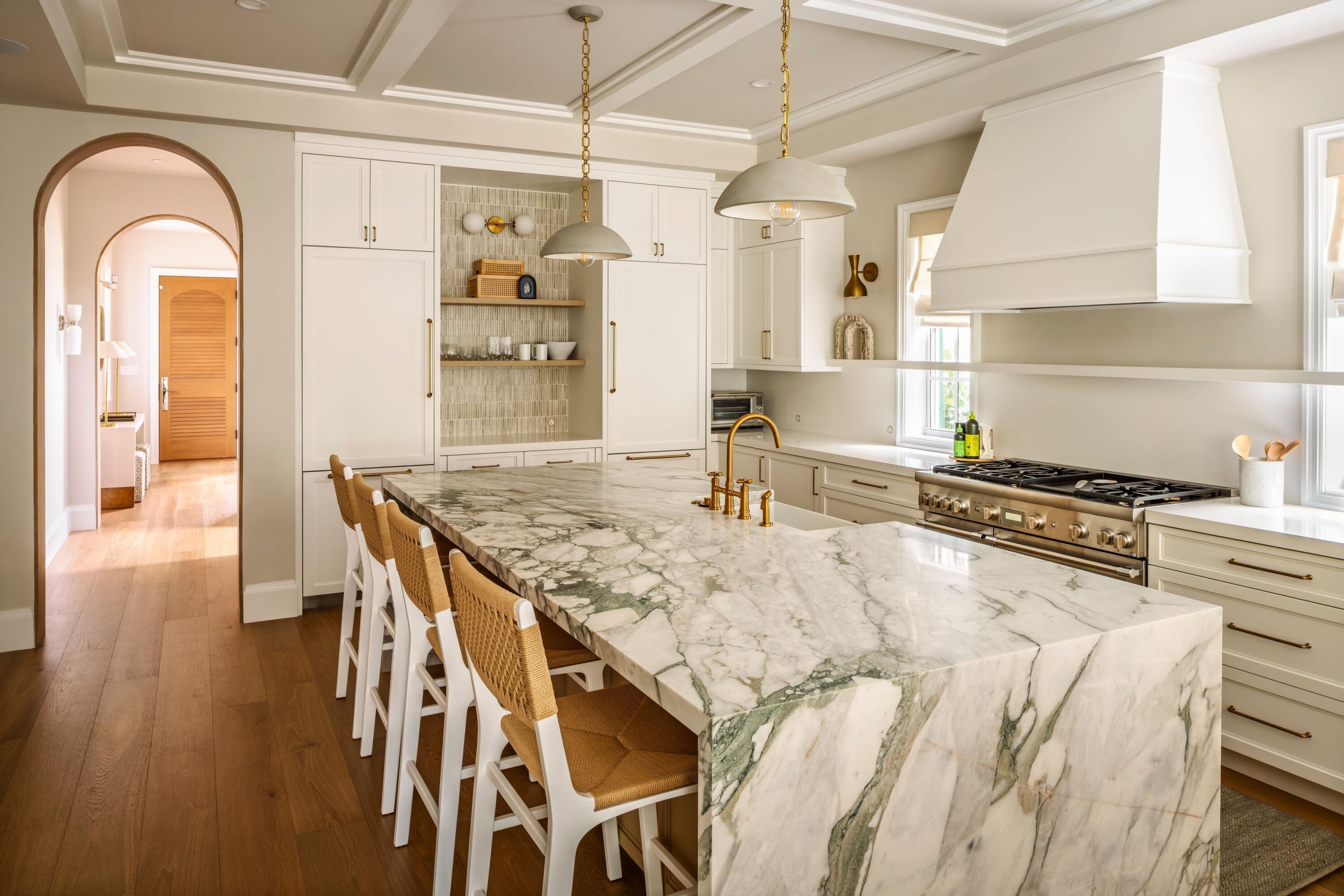 16 - Kitchen island with white marble co