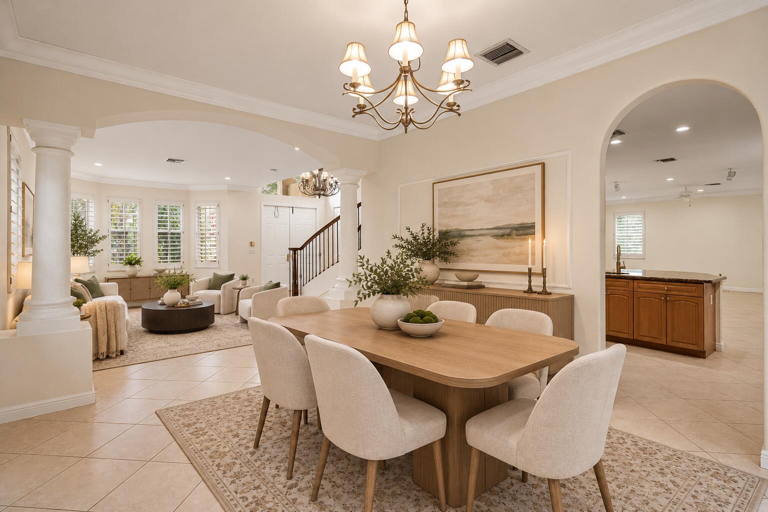 Warm Neutral Open-Plan Dining and Living