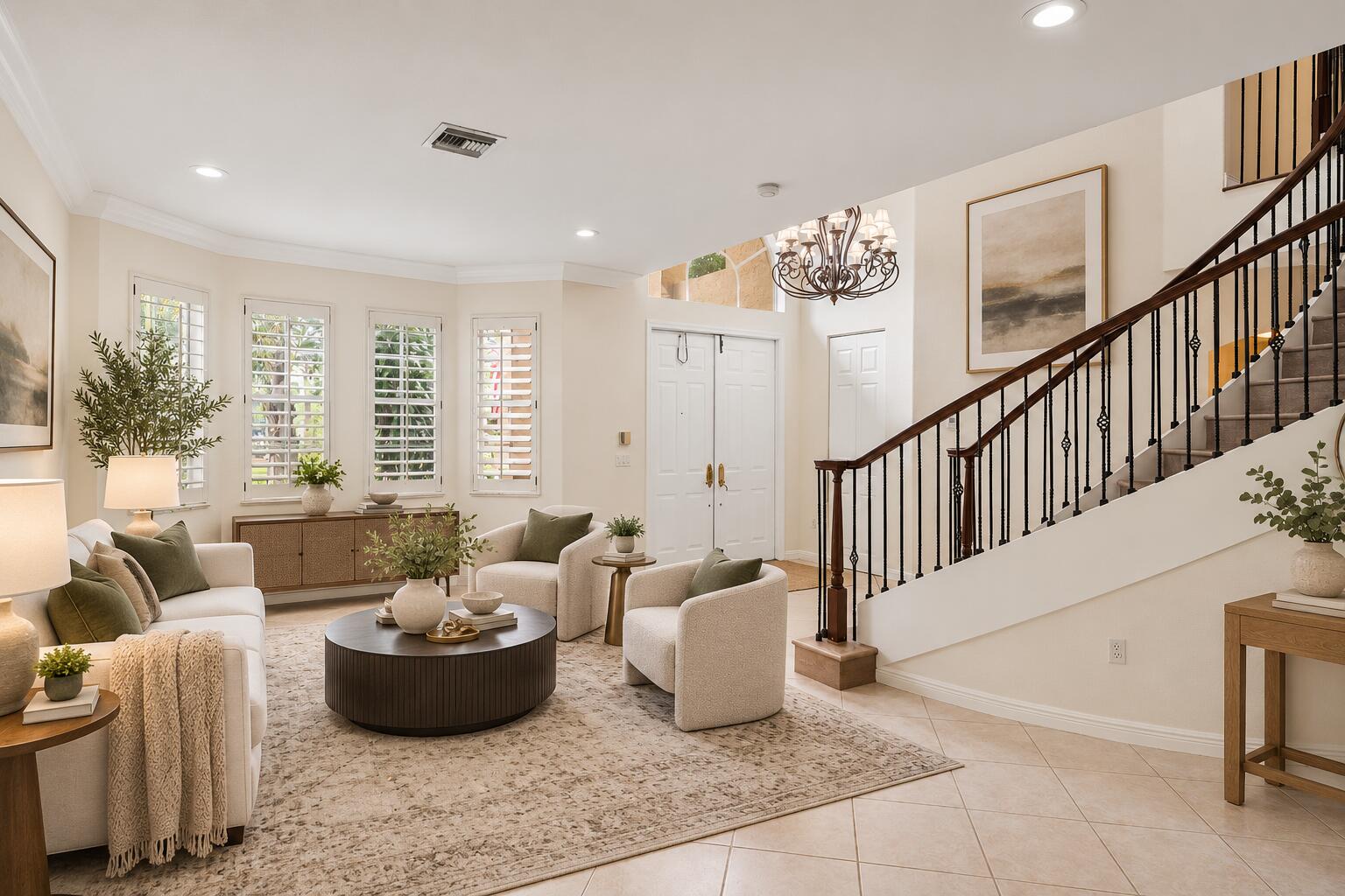 Elegant Neutral Living Room and Foyer