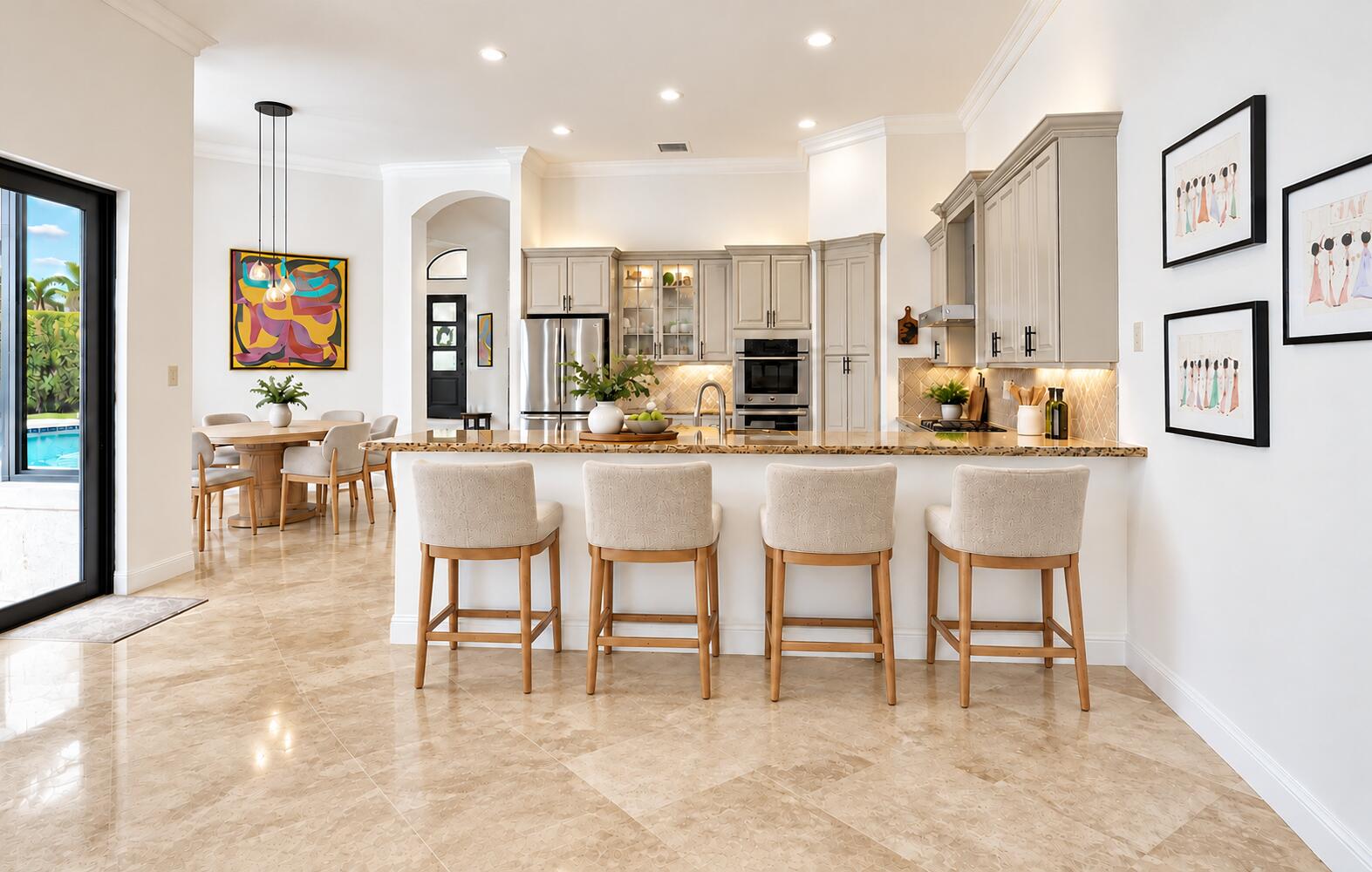 Open concept kitchen overlooks HUGE family room