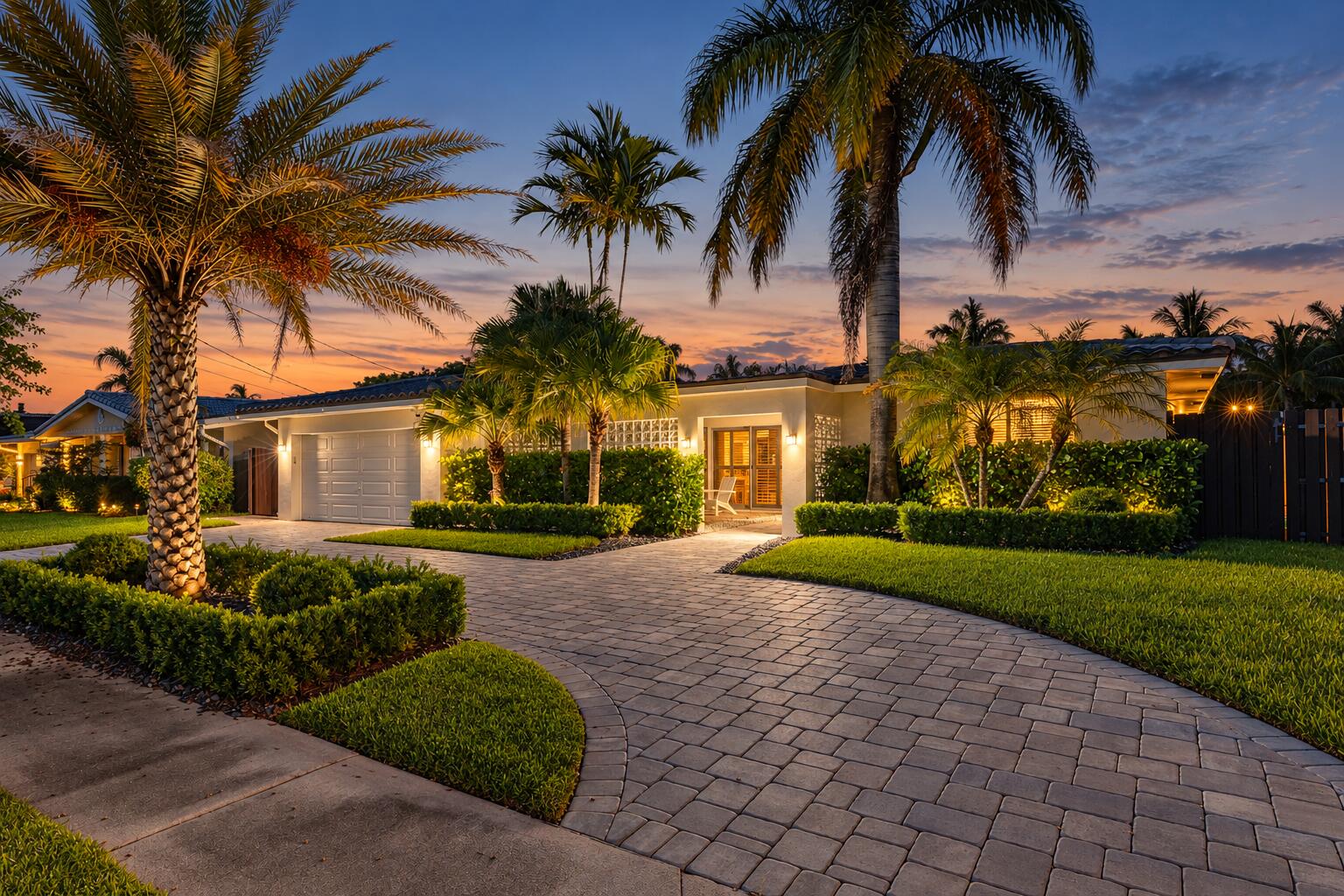 Twilight Tropical Home Exterior