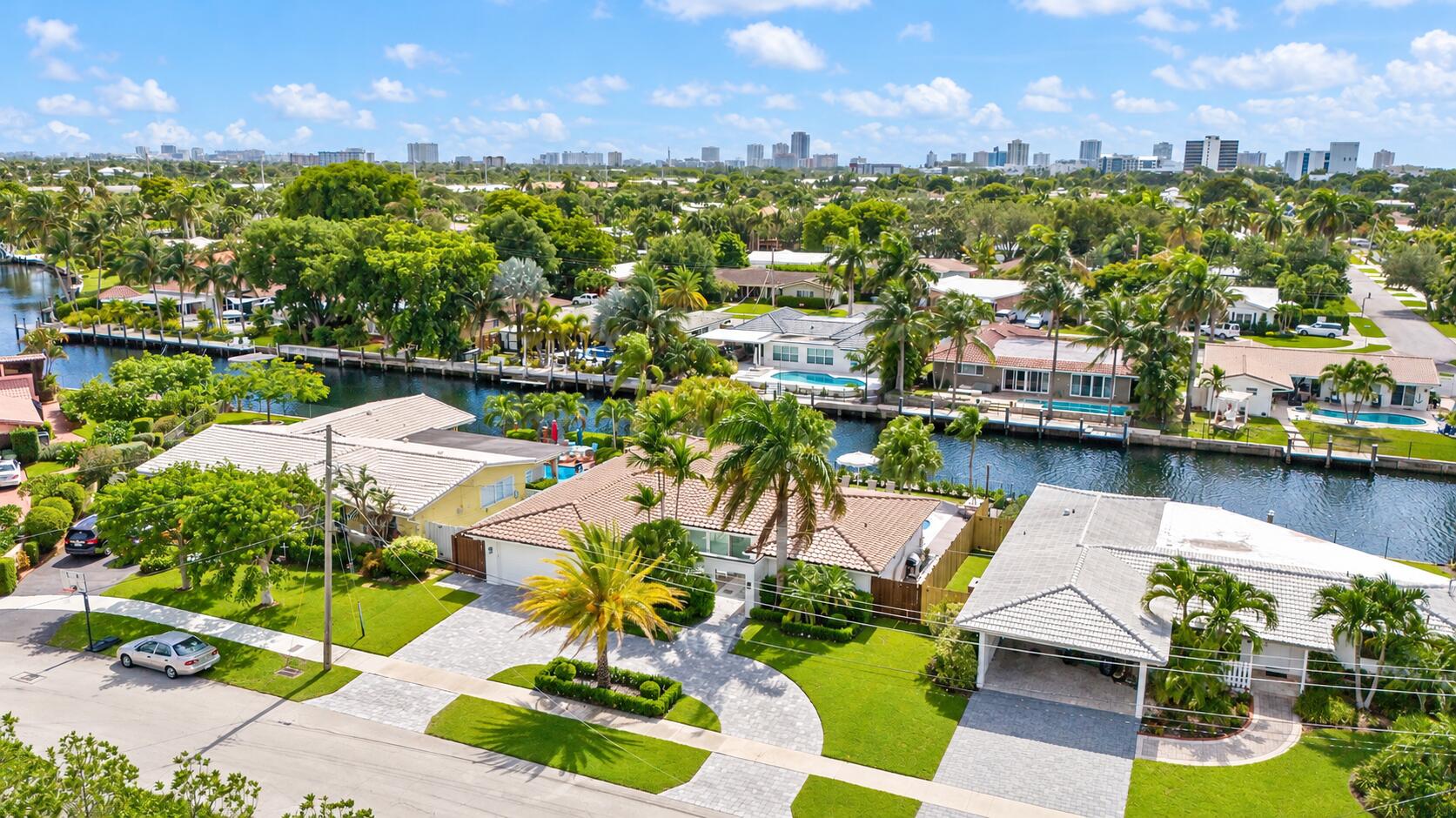 Sunny Tropical Canal Neighborhood Skylin