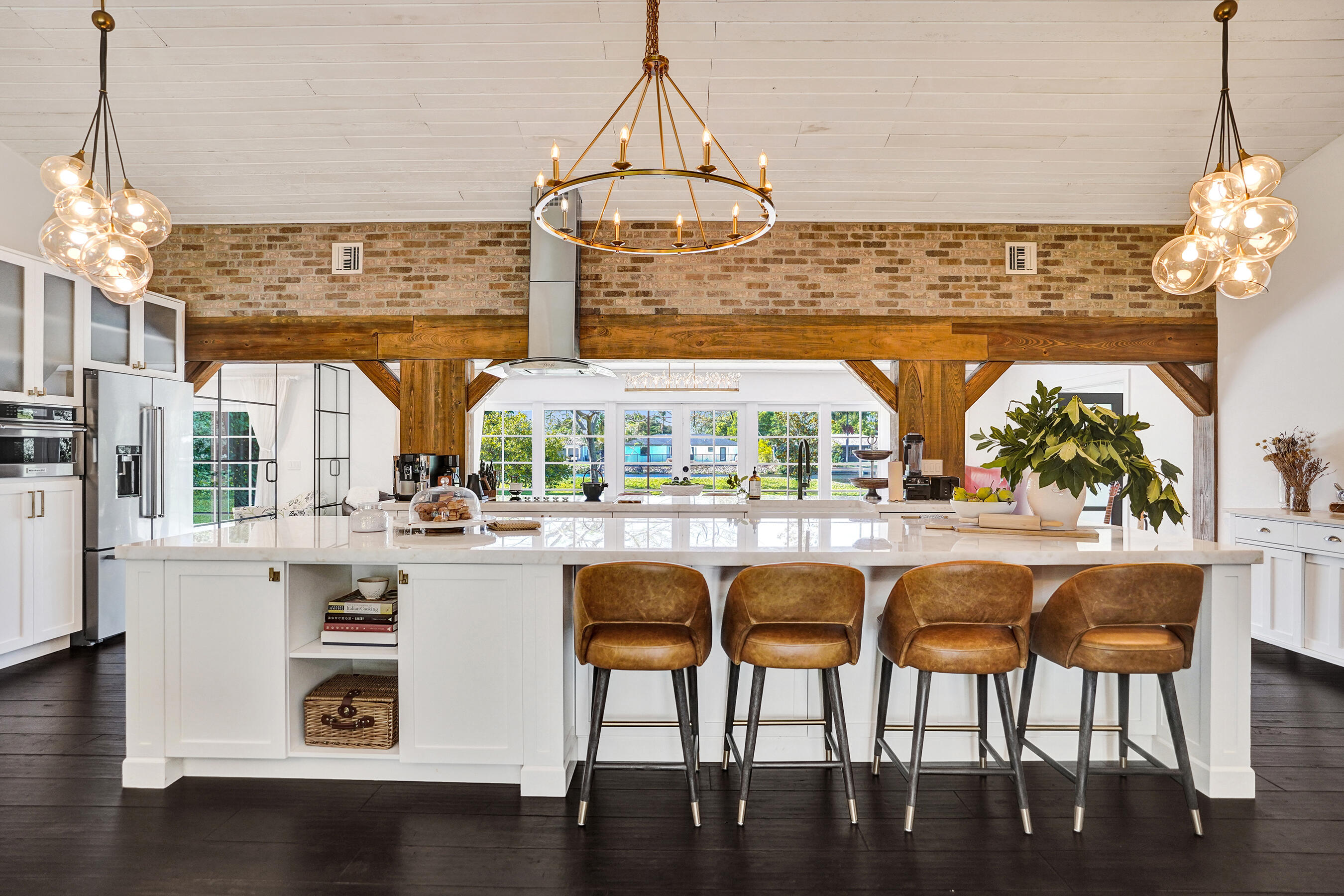 Custom kitchen. Prior sale staging; the home is offered unfurnished.