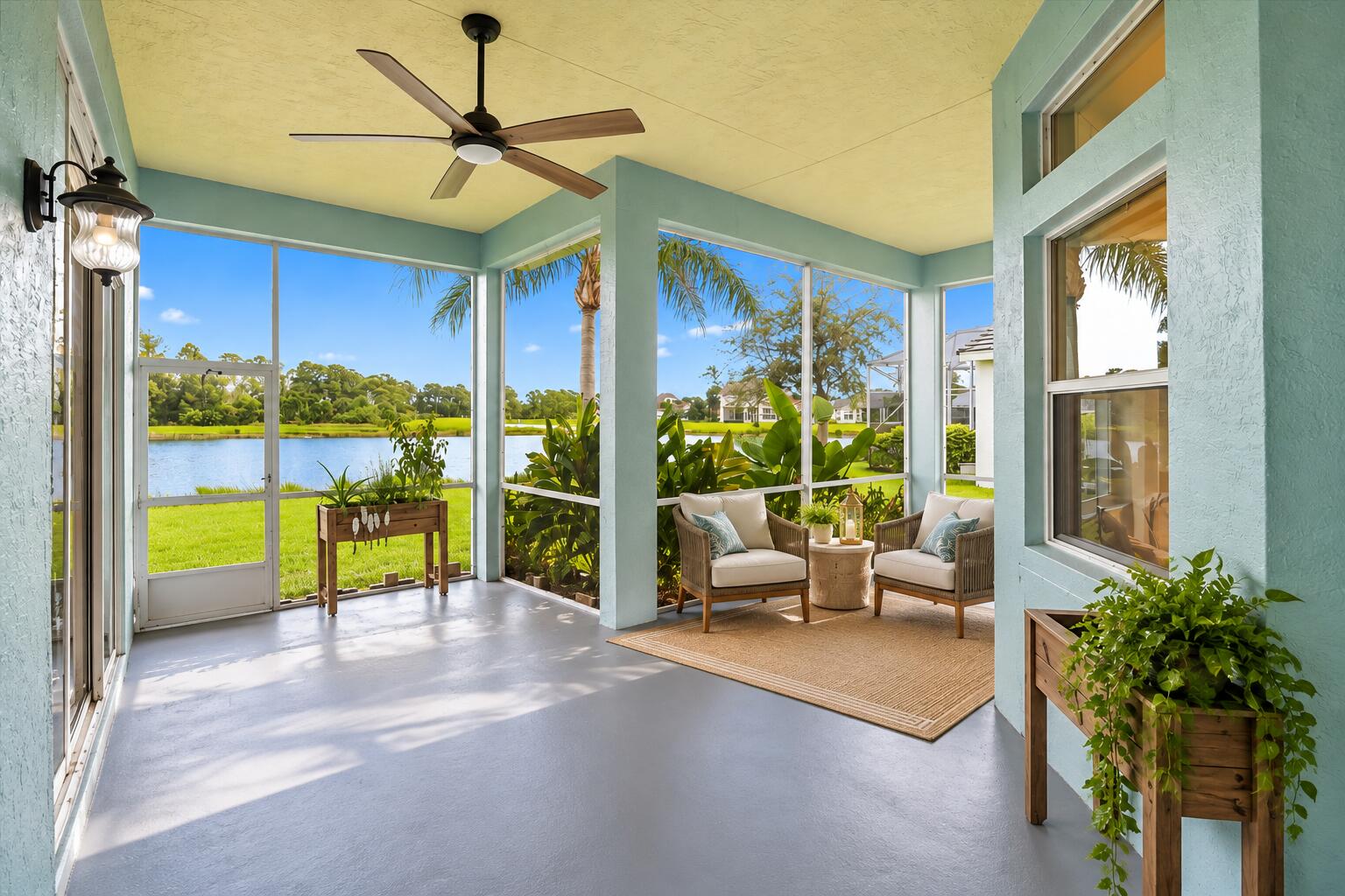 Serene Coastal Lanai with Lake Views