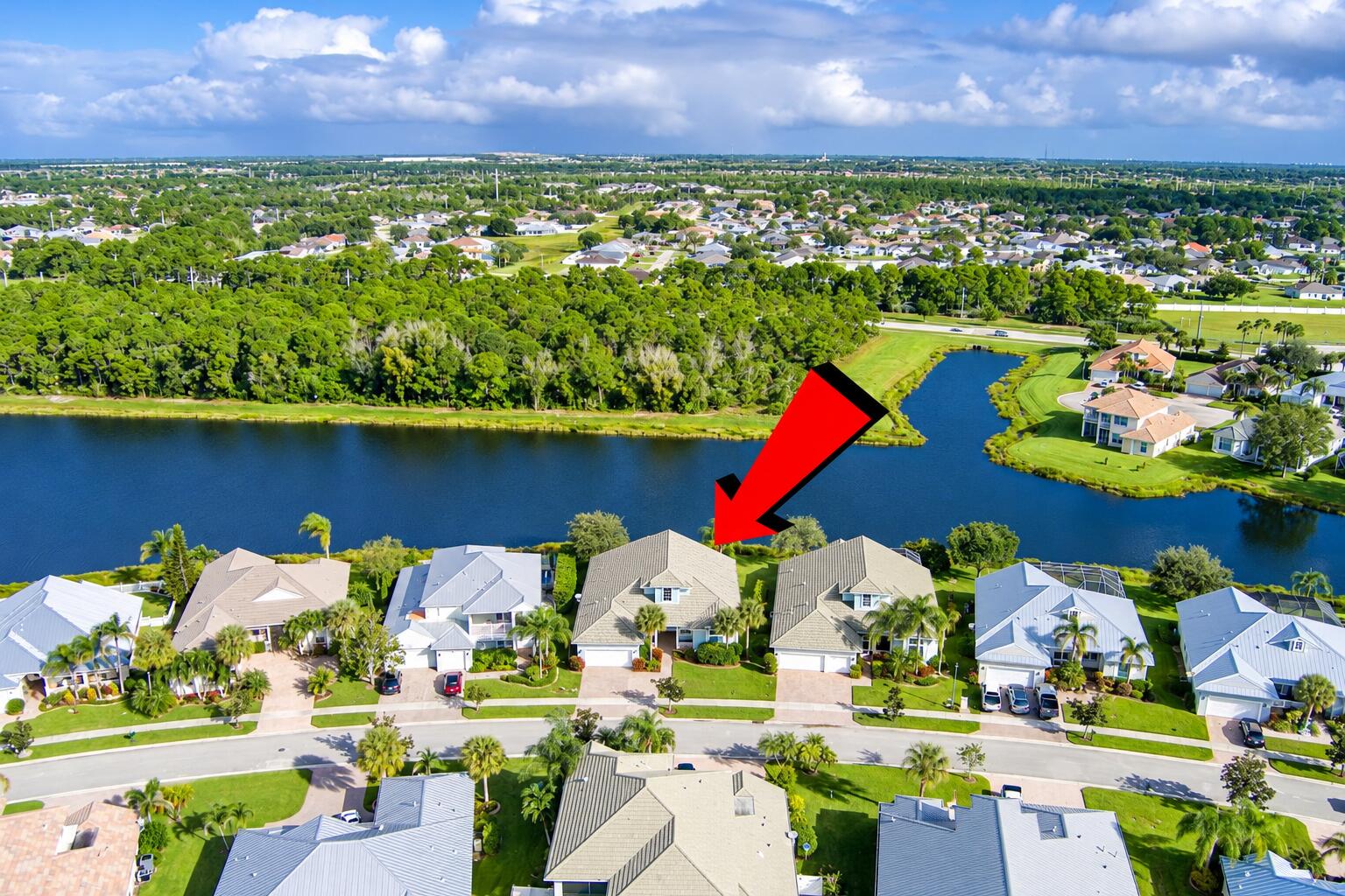 Aerial Lakeside Home With Highlighted Ro