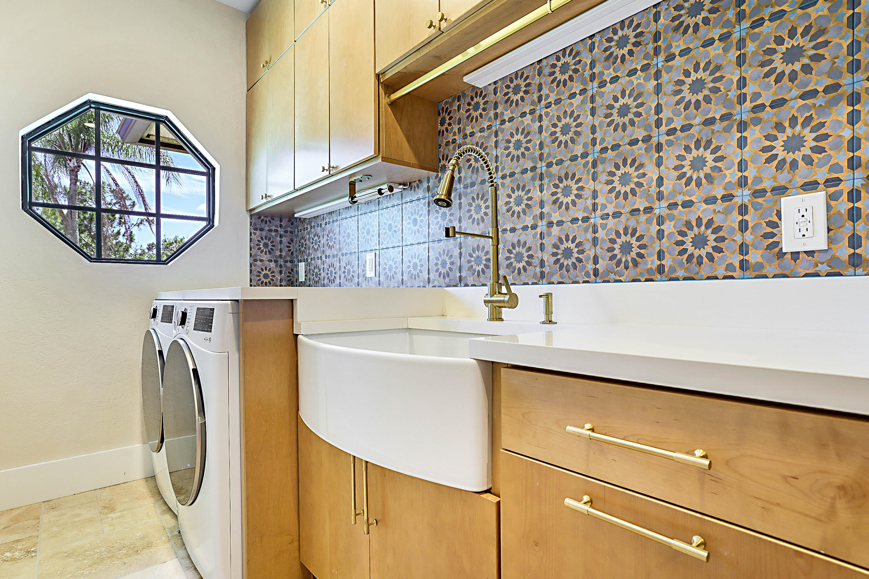 New fireclay farmhouse sink, new washer/dryer, custom cabinetry, Cat 6 cable rack, Reolink Security Surveillance Camera System