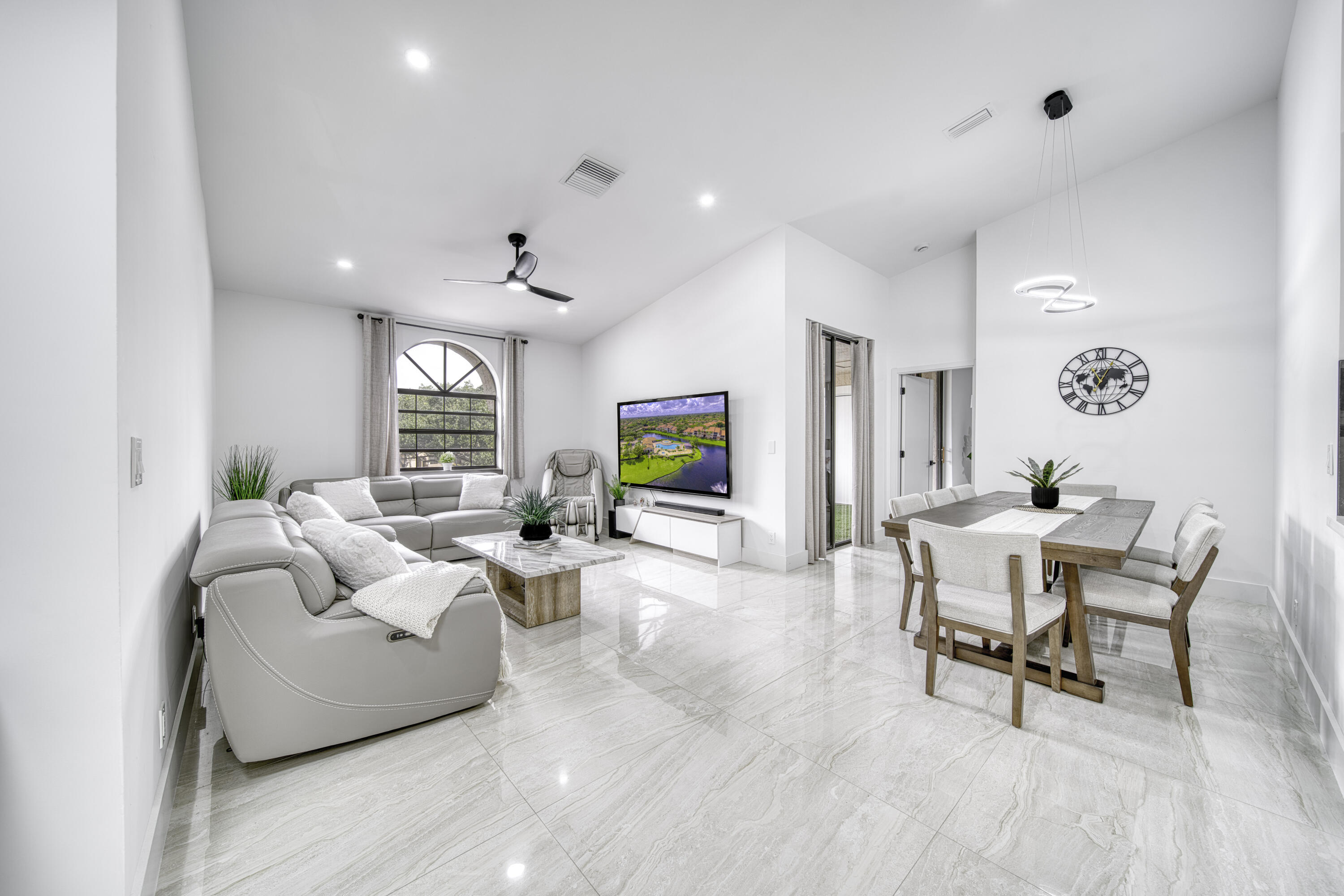 Spacious layout connects the living and dining areas.