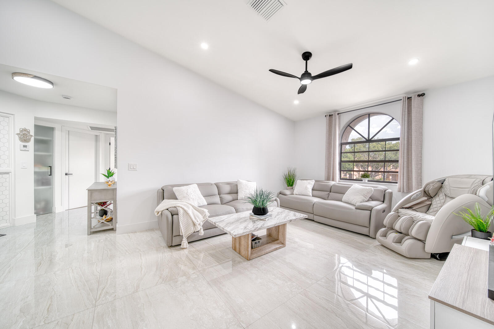 Abundant natural light highlights the modern finishes.