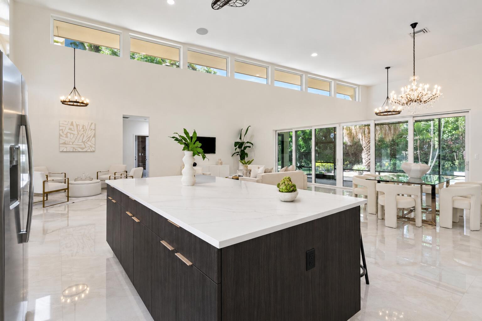 Modern Island Kitchen with Tropical View