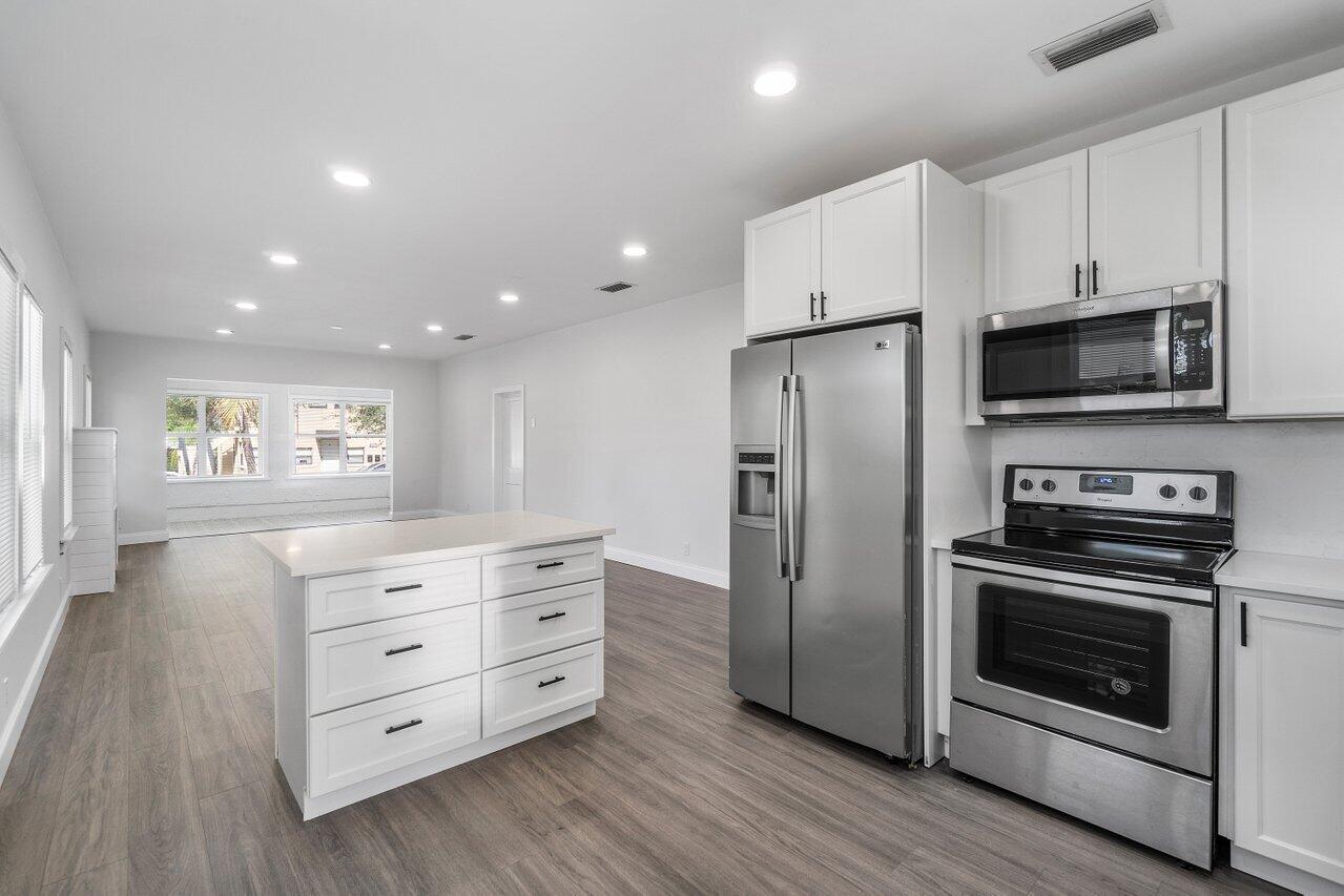 Kitchen view, with center island.