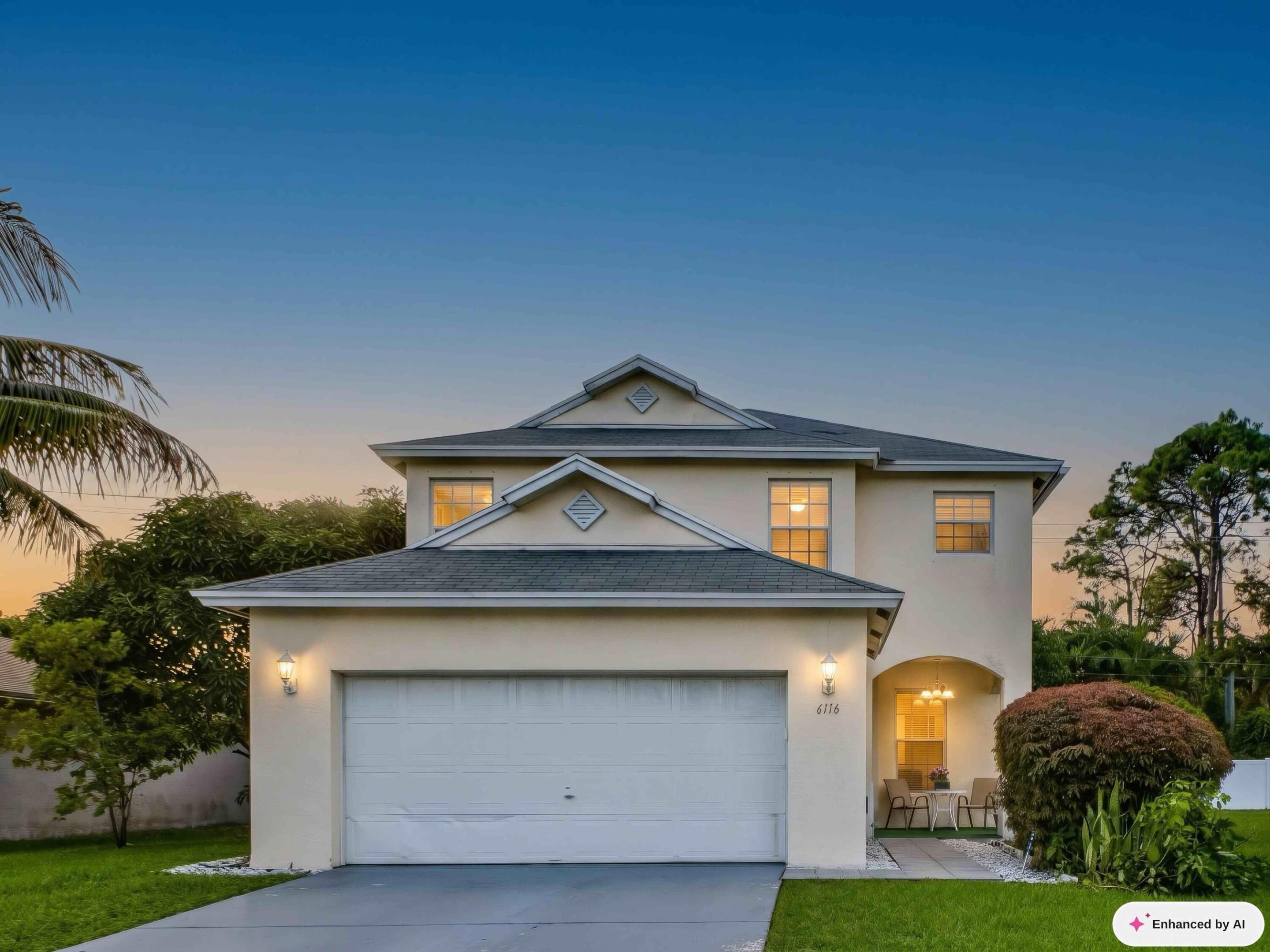 This image has been Ai Edited to illustrate the property's Dusk or Twilight View