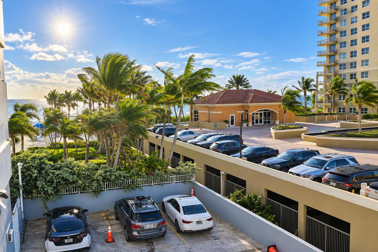 Sunlit Tropical Resort Parking by the Oc