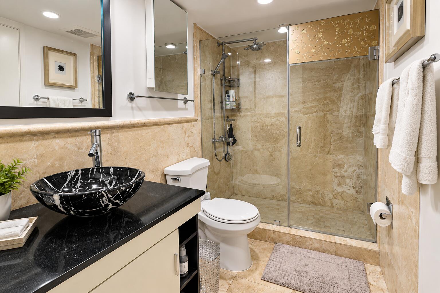 Upscale Beige Marble Bathroom Retreat