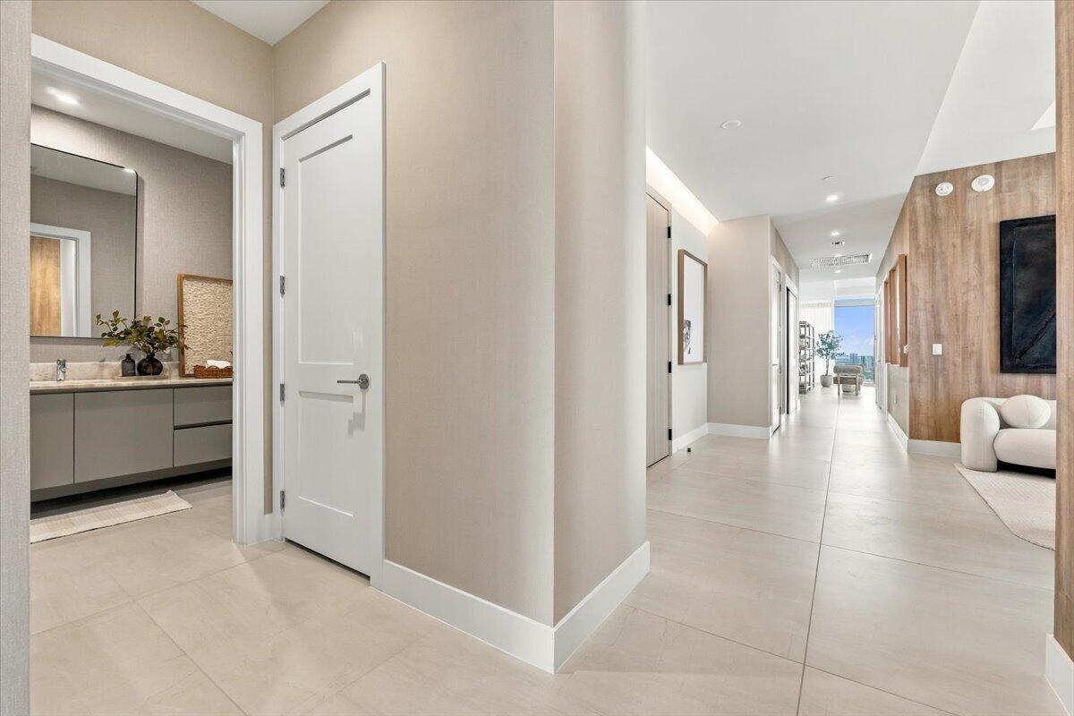 Foyer, powder room and media room