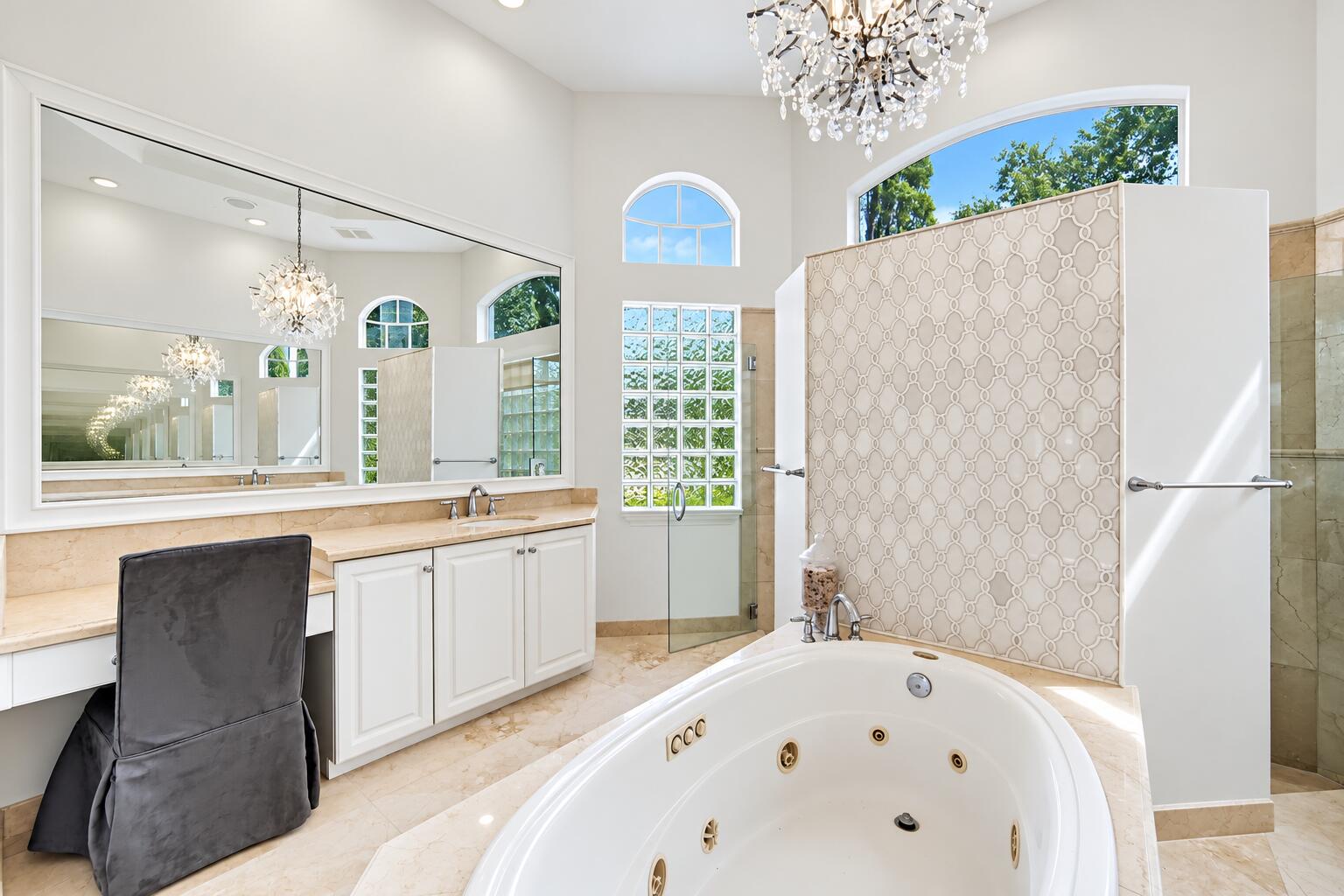 Elegant Arched-Window Luxury Bathroom